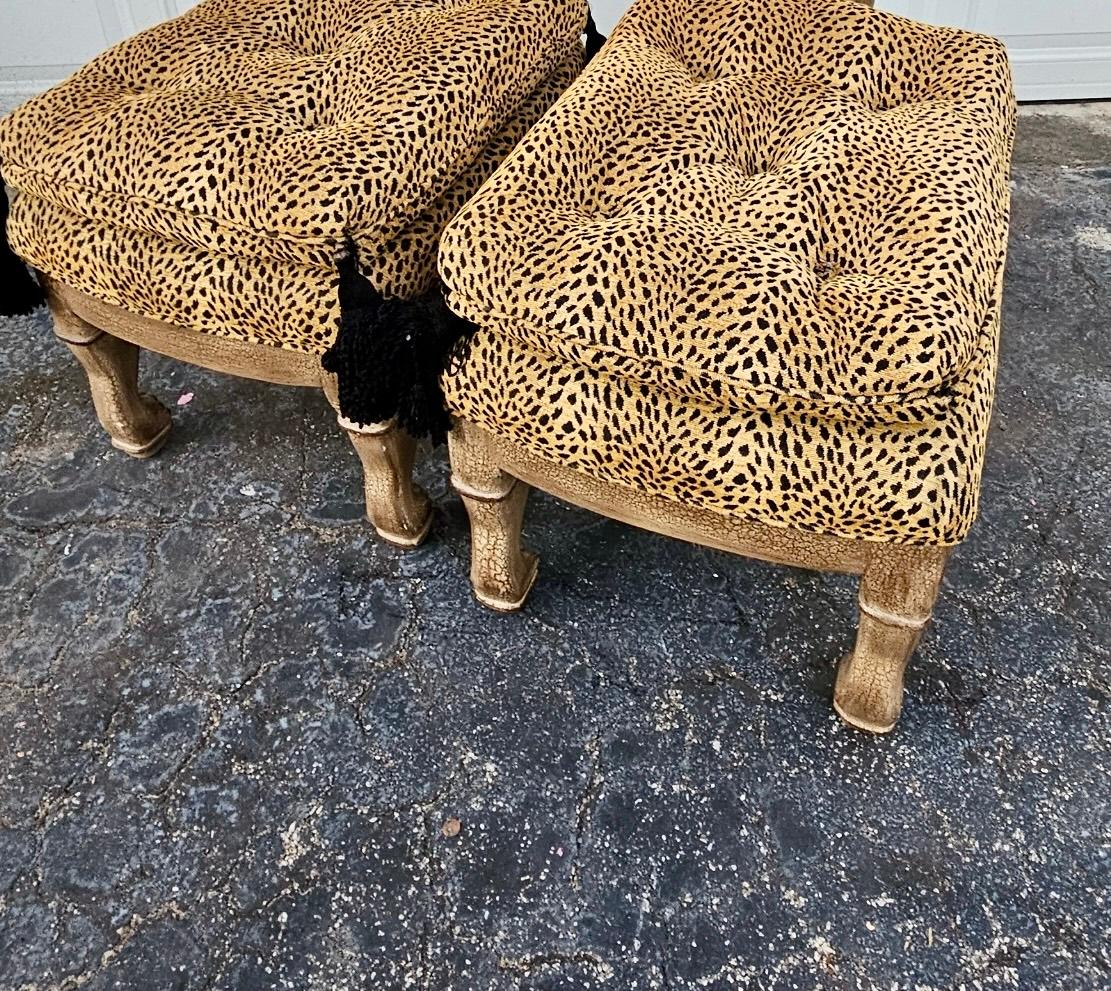 Vintage Egyptian Revival Leopard Cat Benches - Designer Pair For Sale 1