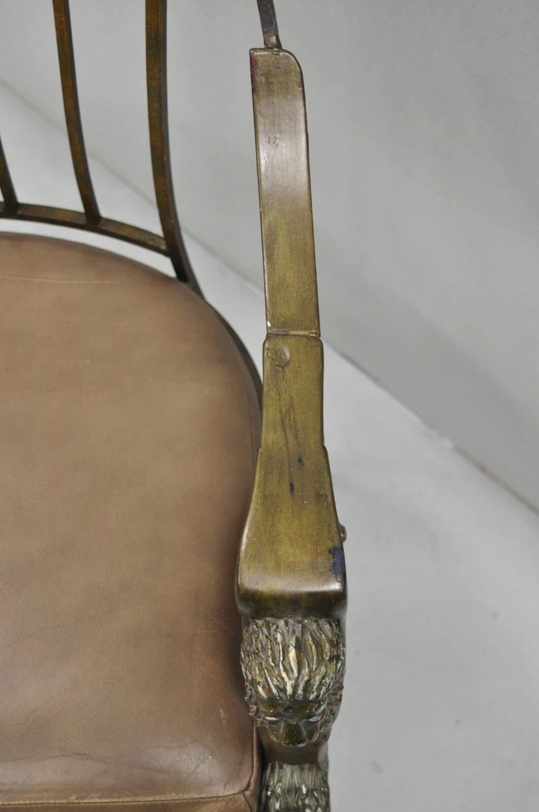 Vintage Egyptian Revival Lion Sphinx Wrought Iron Regency Style Arm Chair For Sale 8