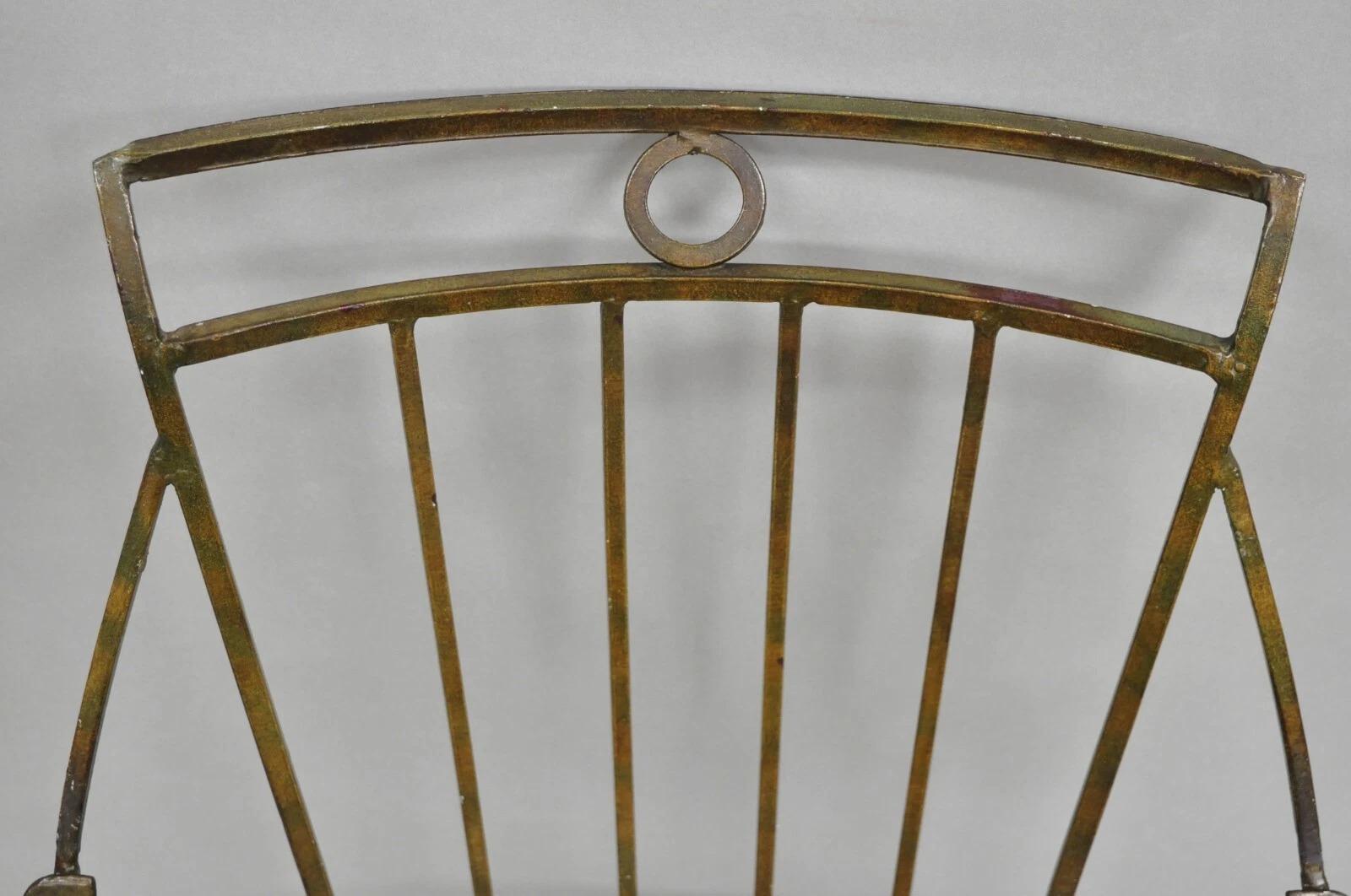 Vintage Egyptian Revival Lion Sphinx Wrought Iron Regency Style Arm Chair In Good Condition For Sale In Philadelphia, PA