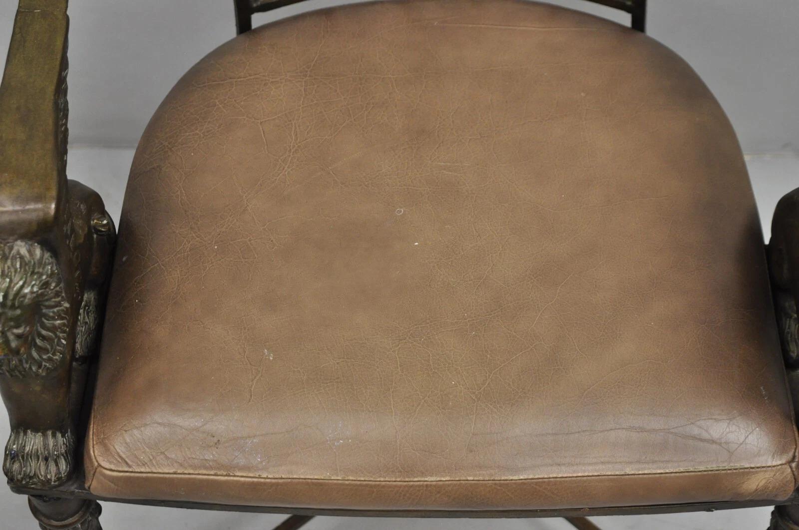 Vintage Egyptian Revival Lion Sphinx Wrought Iron Regency Style Arm Chair For Sale 2