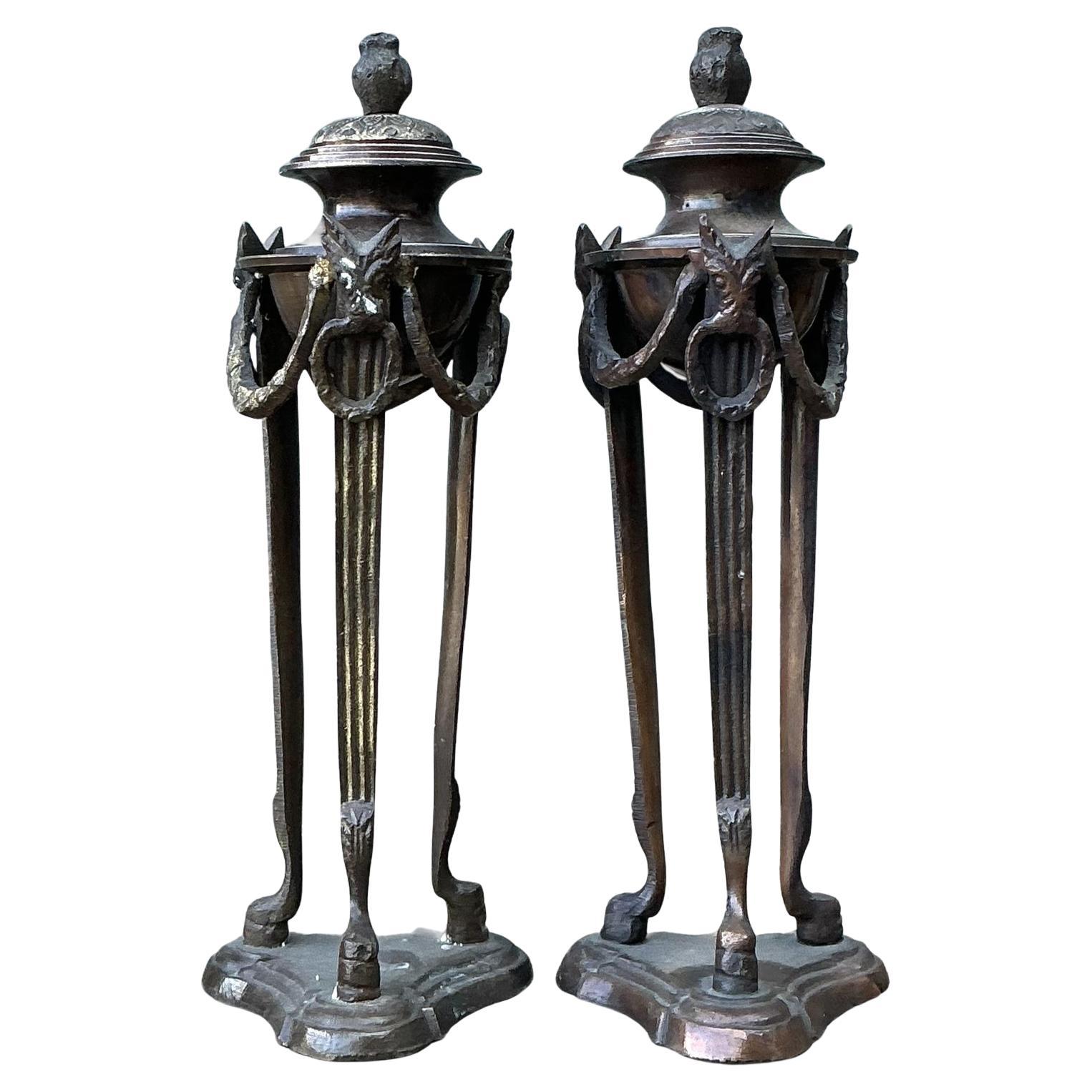 Vintage Egyptian Revival Pedestal Urns - A Pair