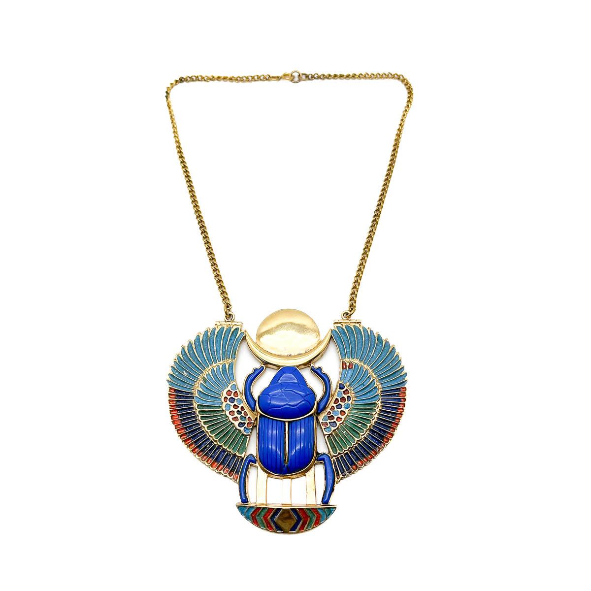 Collar y brazalete vintage de escarabajo de renacimiento egipcio Años 70 en venta 1