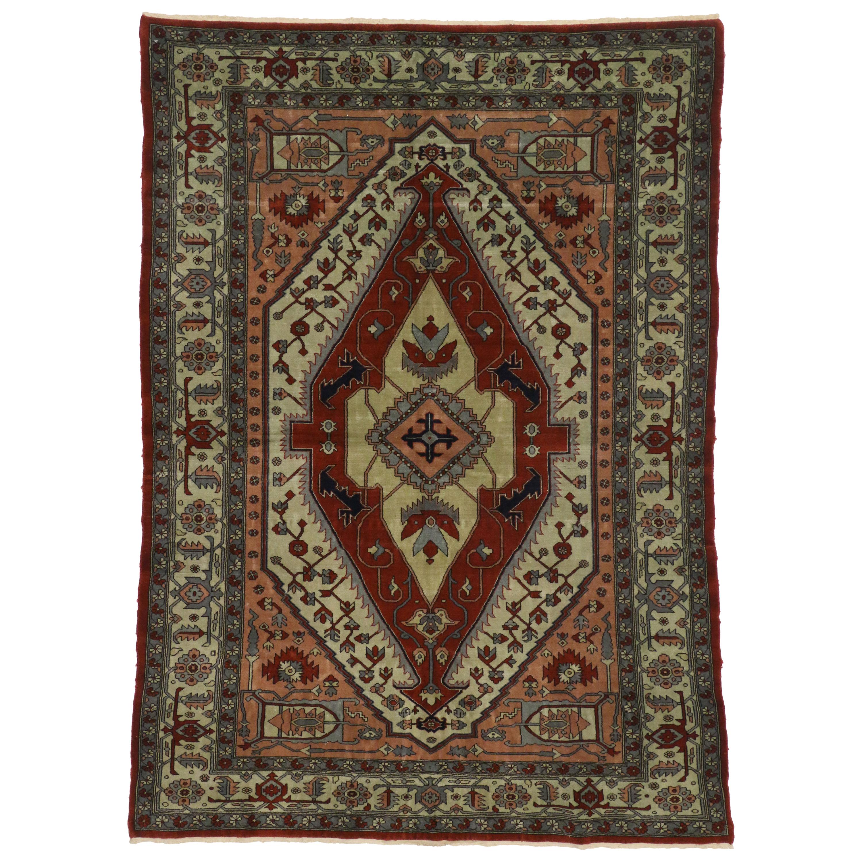 Modern Day Persian Rug Serapi Design with Large Tribal Shield Motif at ...