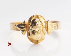 Vintage Bague Scarabée Egyptien or massif 18K Ø 6.25 US / 2.4 gr