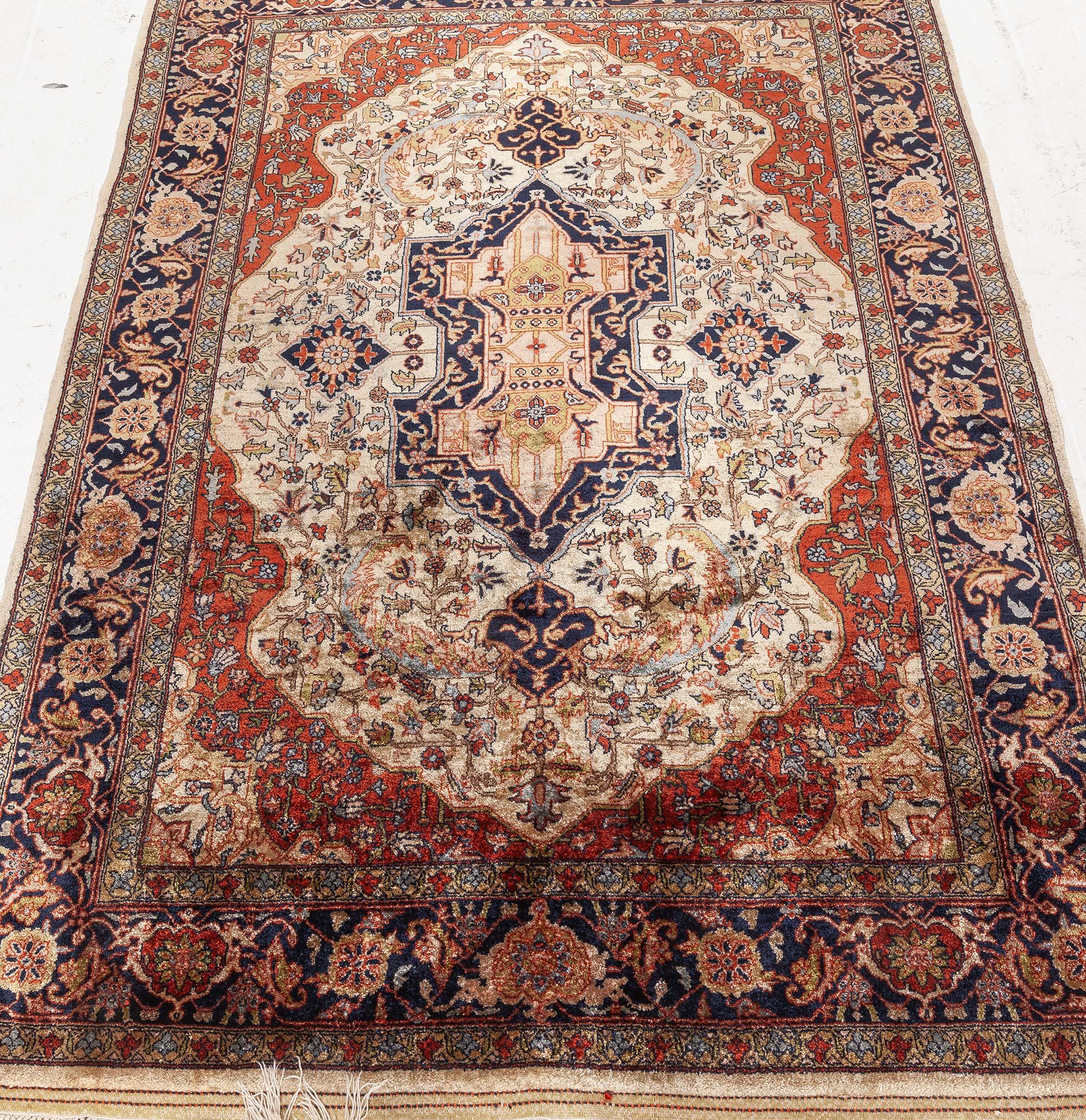 Hand-Knotted Vintage Egyptian Silk Rug For Sale