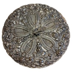 Vintage Egyptian silver .900 vanity table round Peacock design mirror 8.5 inches