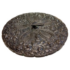 Vintage ägyptischen Silber .900 Eitelkeit Tisch rund Peacock Design Spiegel 8,5 Zoll