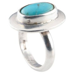 Bague égyptienne vintage ovale en argent et turquoise naturelle, taille 8