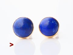 Vintage Egyptian stud Earrings natural 3ctw Lapis Lazuli solid 18K Gold / 1.9 gr