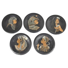 Piatti decorativi da parete in rame e ottone in stile egiziano vintage - set di 5