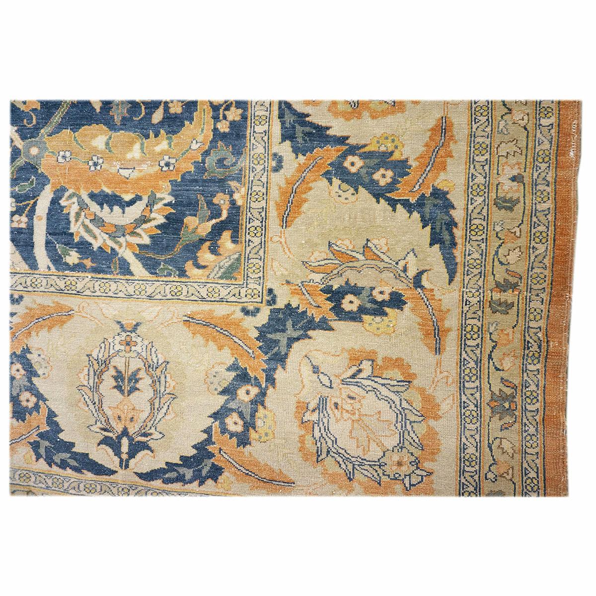 Vintage Egyptian Sultanabad 13x21 Blue, Ivory, & Orange Handmade Area Rug For Sale 3