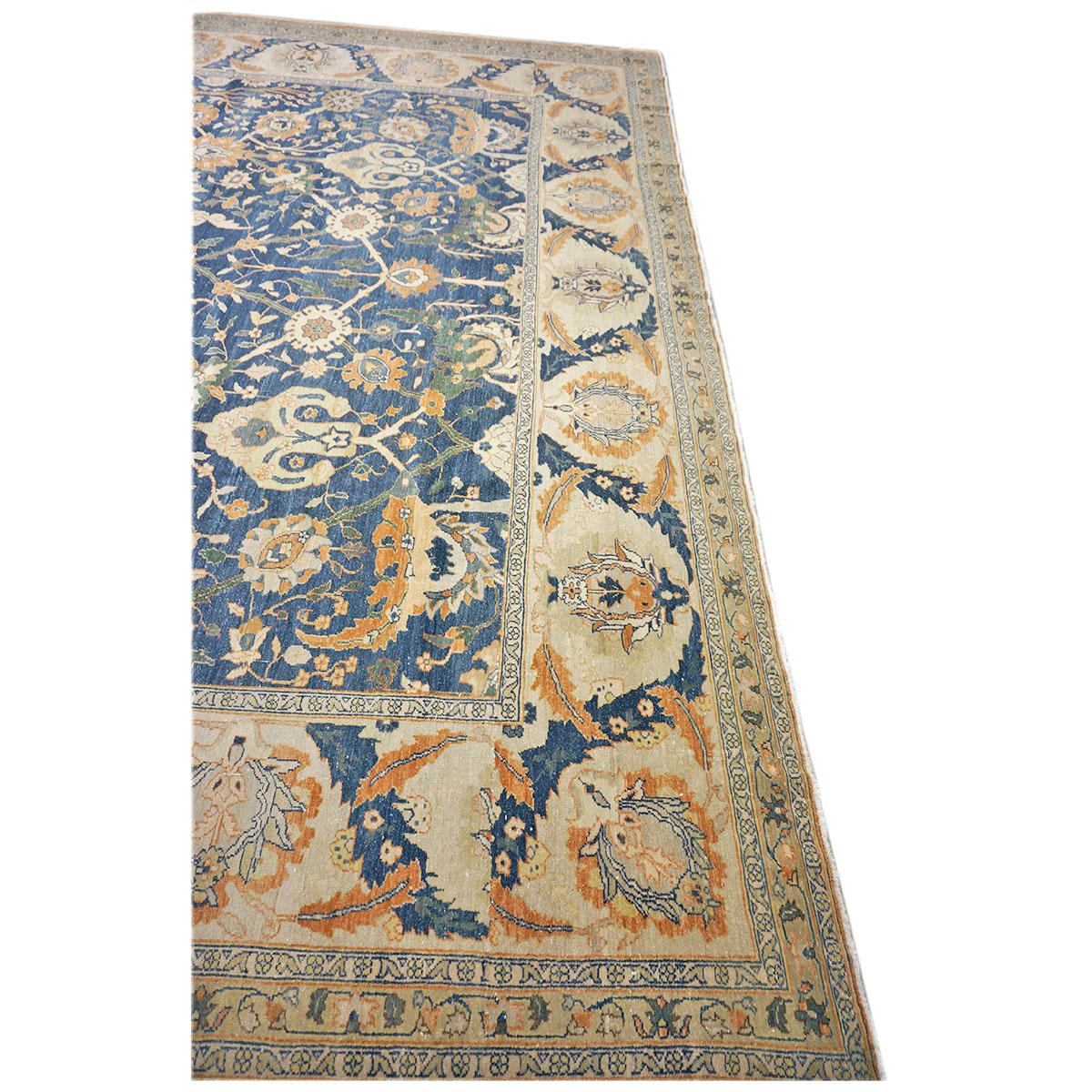 Ägyptisch Sultanabad 13x21 Blau, Elfenbein & Orange handgefertigter Teppich, handgefertigt im Angebot 5
