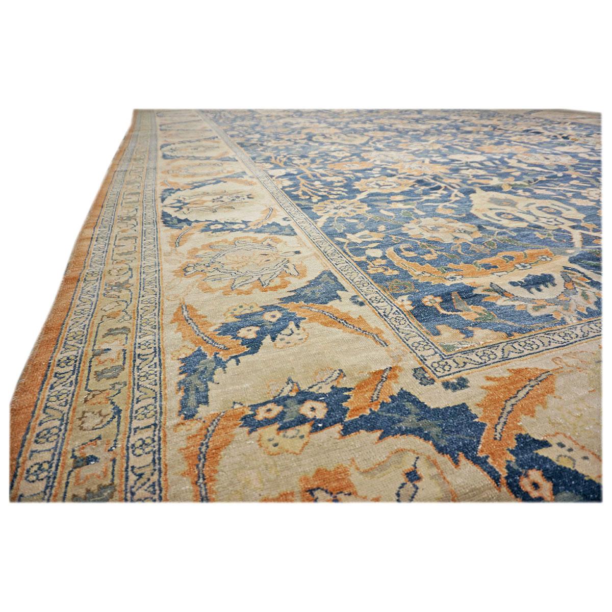 Ägyptisch Sultanabad 13x21 Blau, Elfenbein & Orange handgefertigter Teppich, handgefertigt im Angebot 6