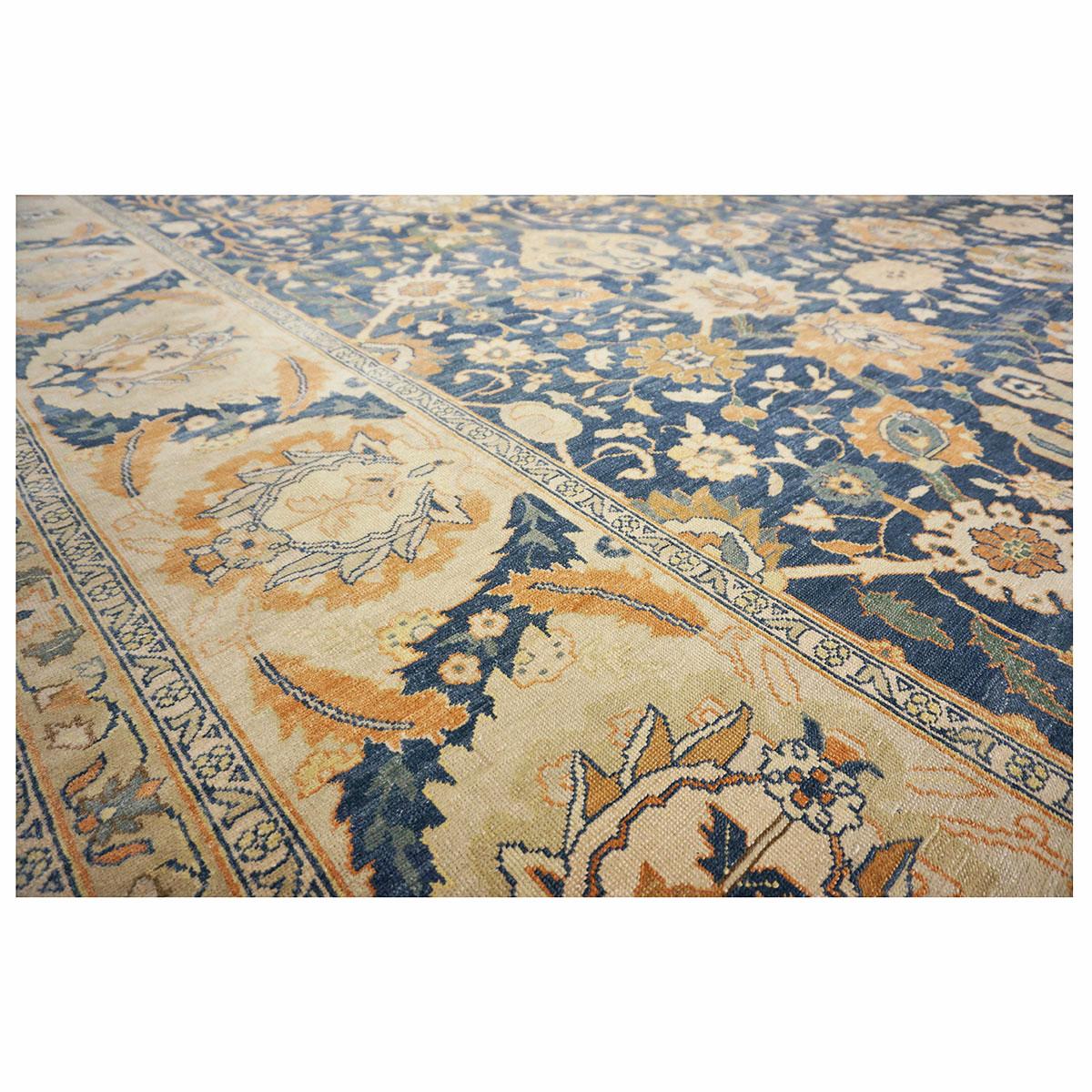 Ägyptisch Sultanabad 13x21 Blau, Elfenbein & Orange handgefertigter Teppich, handgefertigt im Angebot 7