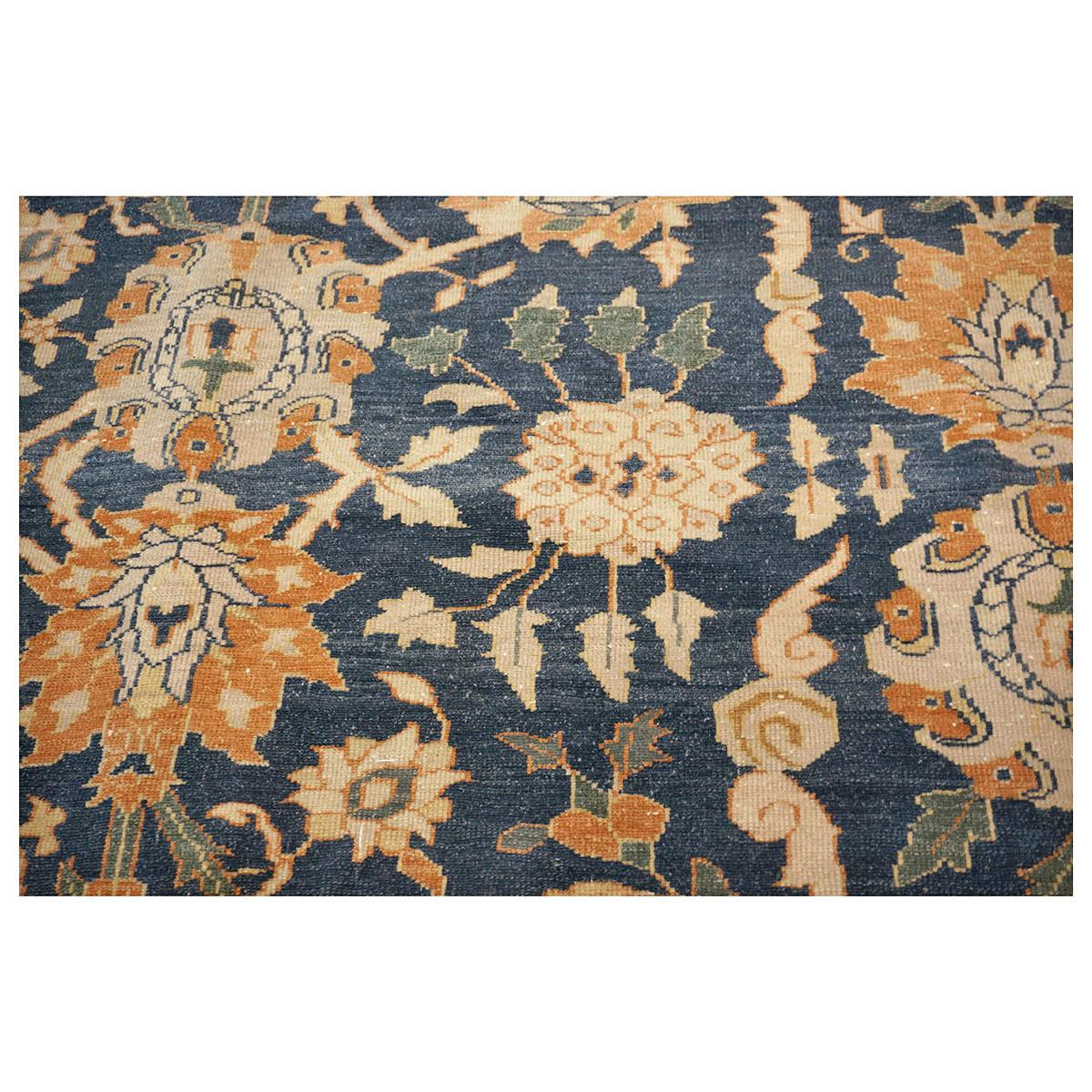 Ägyptisch Sultanabad 13x21 Blau, Elfenbein & Orange handgefertigter Teppich, handgefertigt im Angebot 8