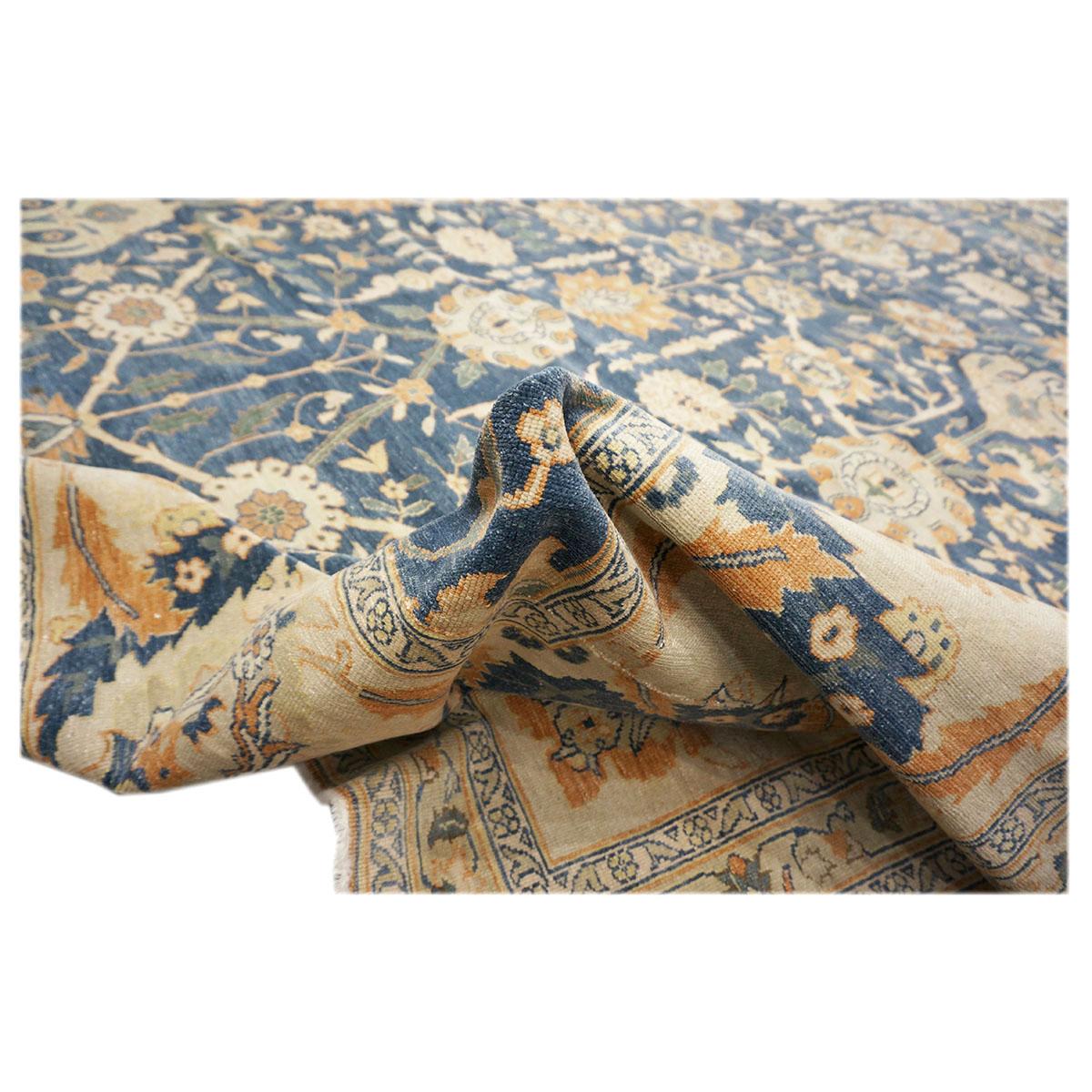 Ägyptisch Sultanabad 13x21 Blau, Elfenbein & Orange handgefertigter Teppich, handgefertigt im Angebot 9