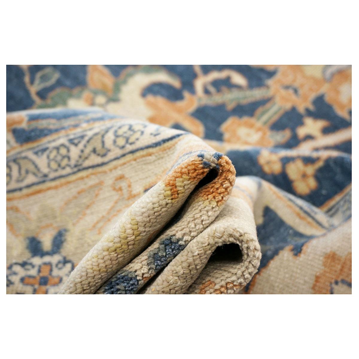 Vintage Egyptian Sultanabad 13x21 Blue, Ivory, & Orange Handmade Area Rug For Sale 9