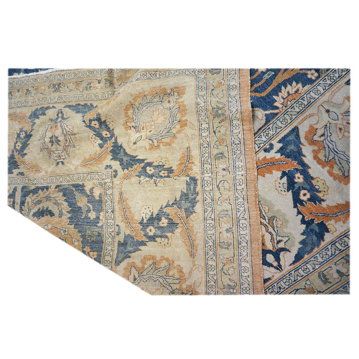 Ägyptisch Sultanabad 13x21 Blau, Elfenbein & Orange handgefertigter Teppich, handgefertigt im Angebot 11