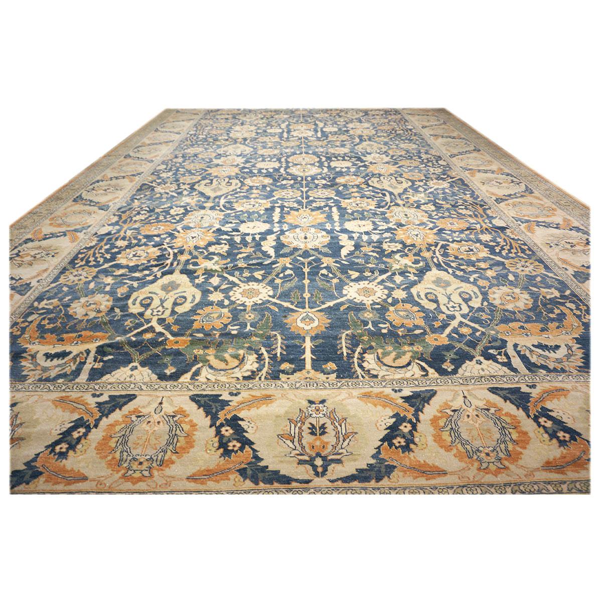 Ägyptisch Sultanabad 13x21 Blau, Elfenbein & Orange handgefertigter Teppich, handgefertigt (Handgewebt) im Angebot