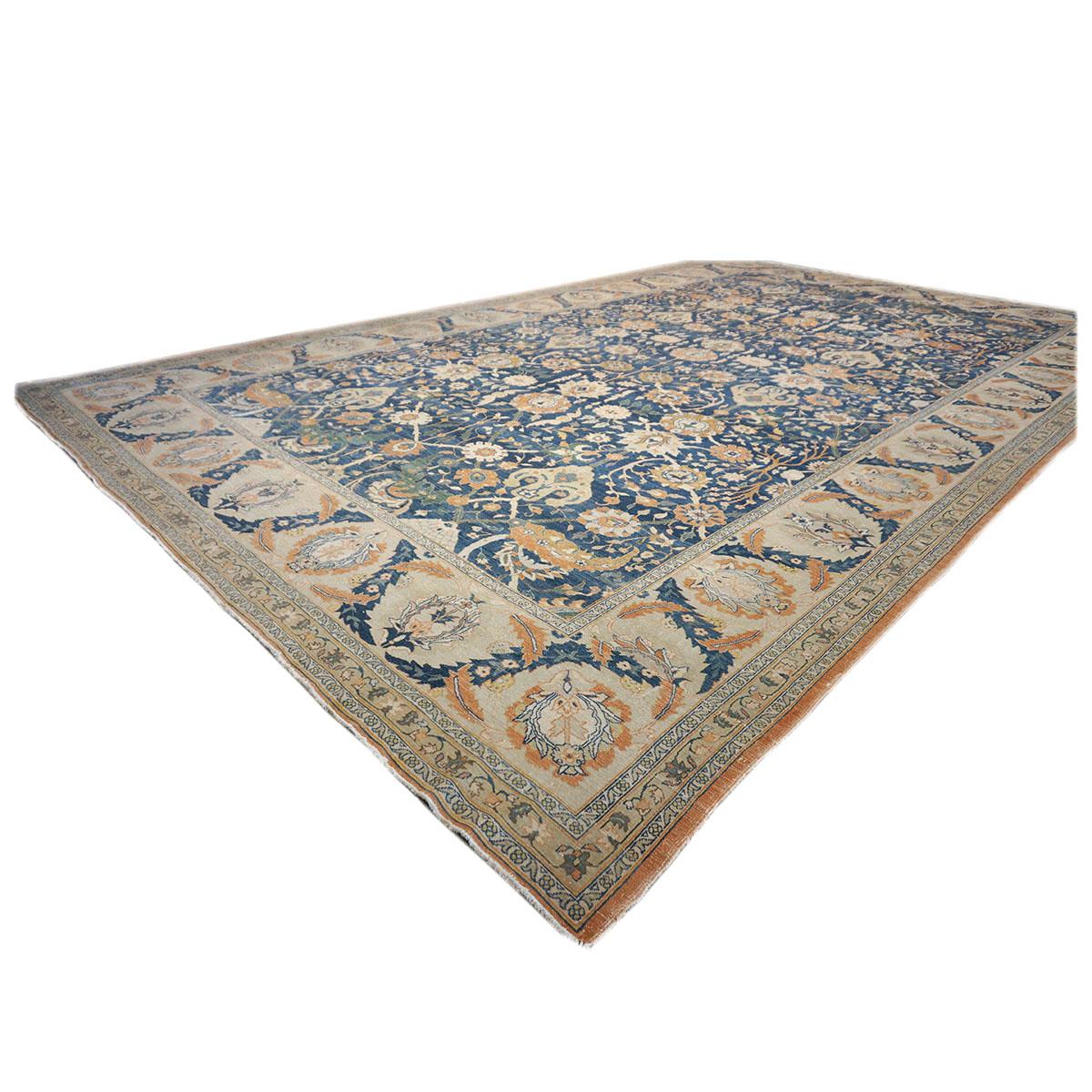 Hand-Woven Vintage Egyptian Sultanabad 13x21 Blue, Ivory, & Orange Handmade Area Rug For Sale