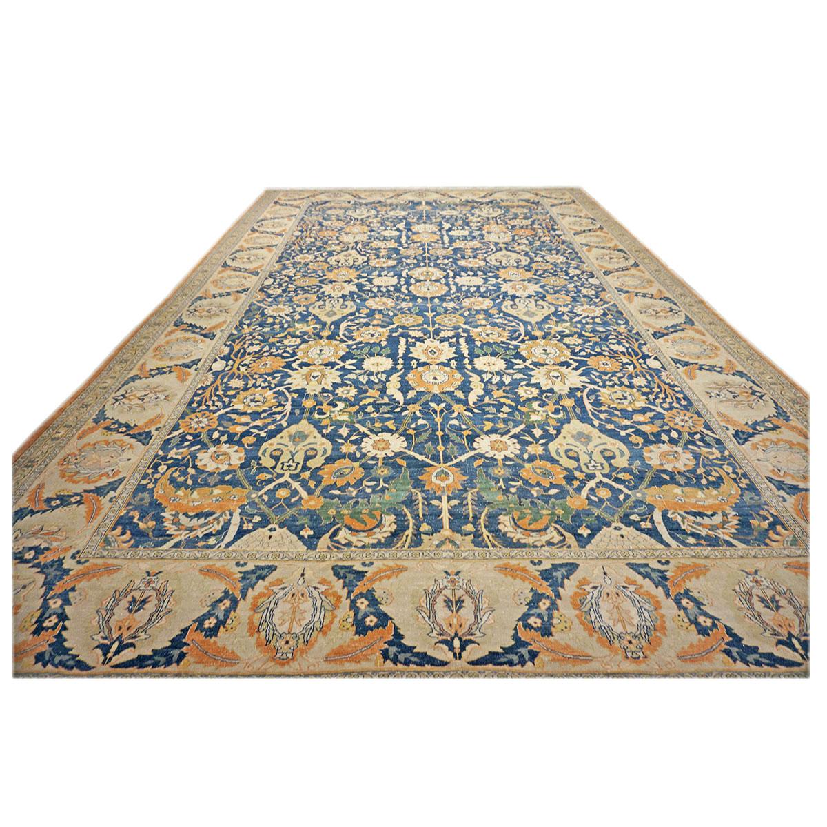 Ägyptisch Sultanabad 13x21 Blau, Elfenbein & Orange handgefertigter Teppich, handgefertigt (Wolle) im Angebot