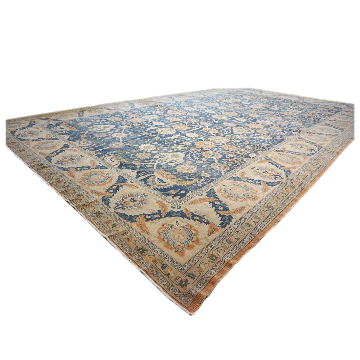 Ägyptisch Sultanabad 13x21 Blau, Elfenbein & Orange handgefertigter Teppich, handgefertigt im Angebot 1