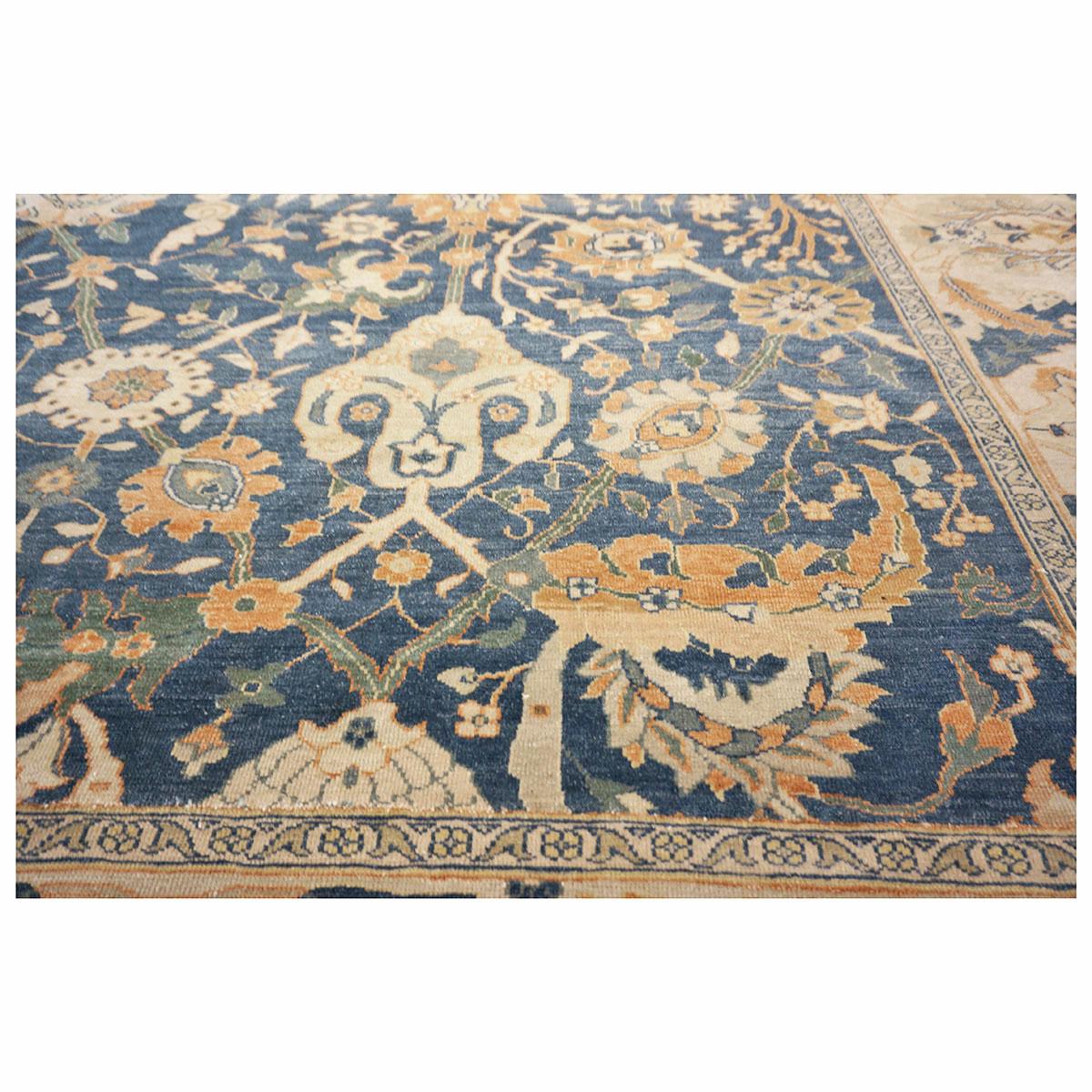 Ägyptisch Sultanabad 13x21 Blau, Elfenbein & Orange handgefertigter Teppich, handgefertigt im Angebot 2