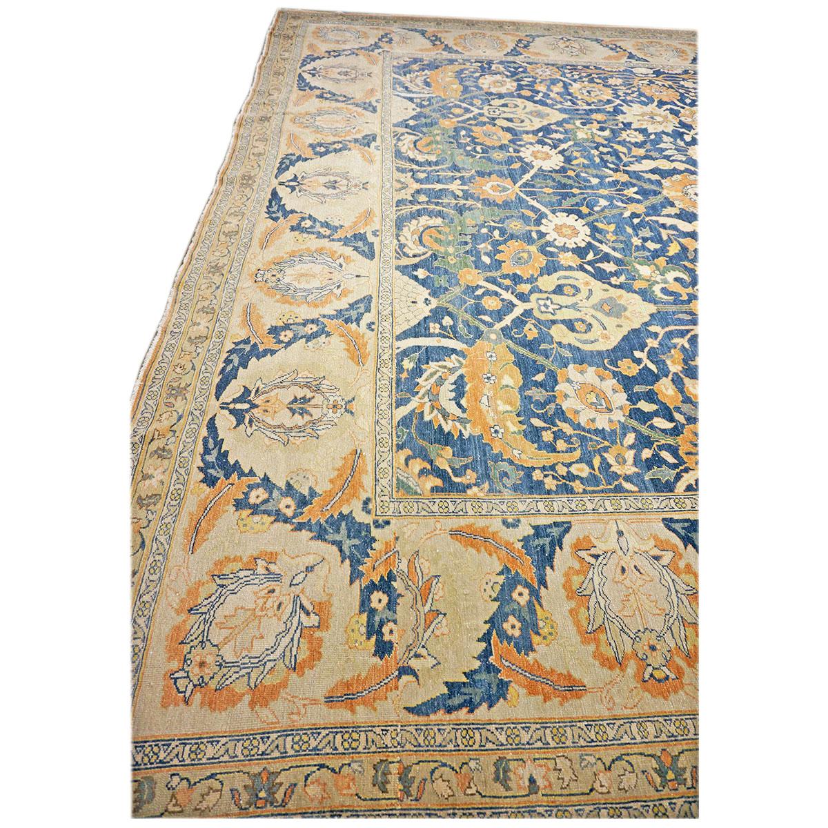 Ägyptisch Sultanabad 13x21 Blau, Elfenbein & Orange handgefertigter Teppich, handgefertigt im Angebot 3