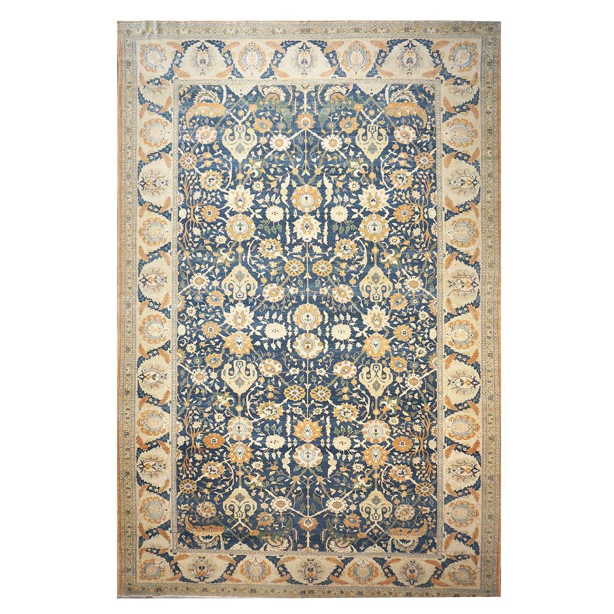 Ägyptisch Sultanabad 13x21 Blau, Elfenbein & Orange handgefertigter Teppich, handgefertigt im Angebot