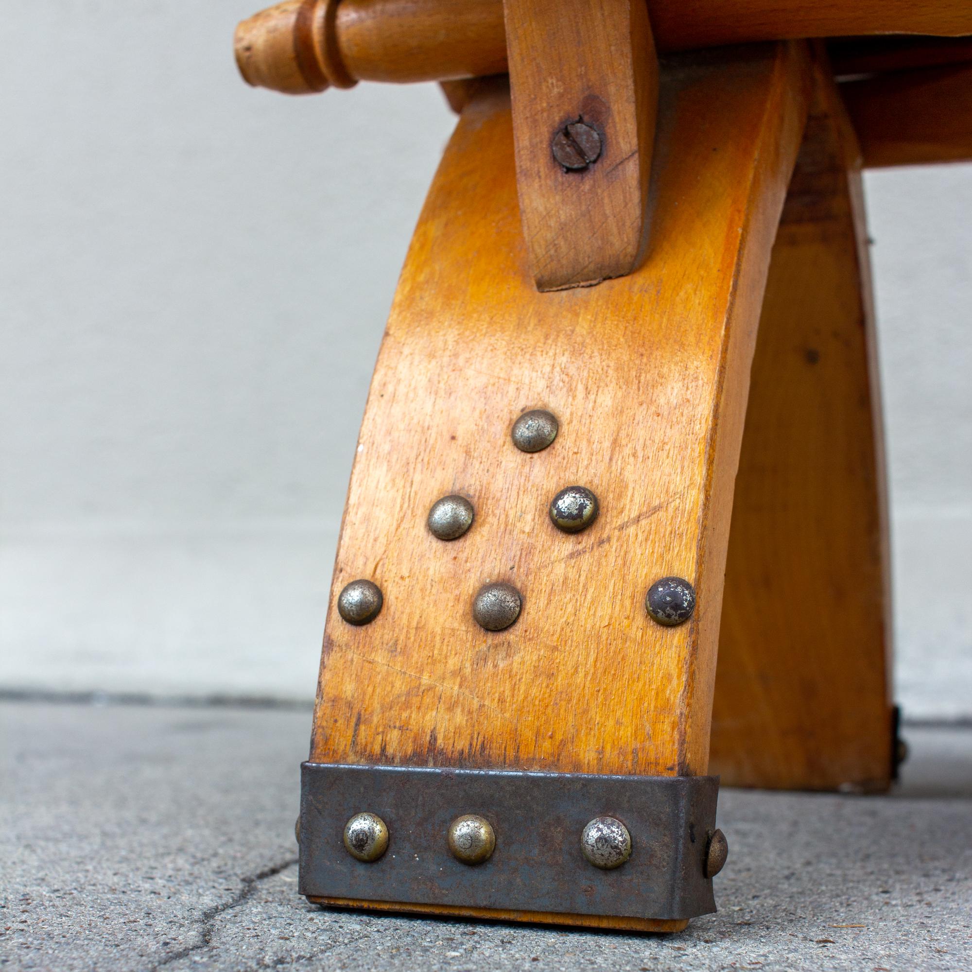 Vintage Egyptian Wood Camel Saddle Foot Stool w/ Leather Cushion & Brass Detail 4