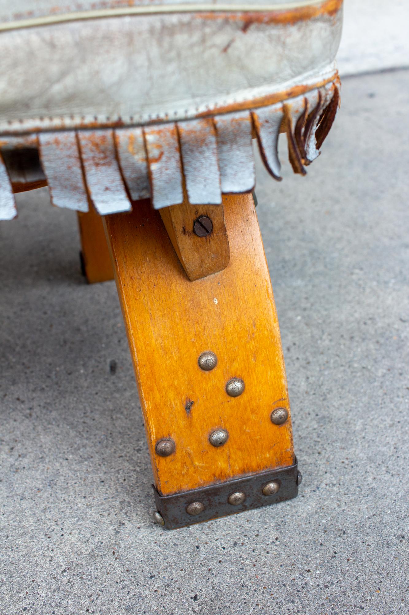 Vintage Egyptian Wood Camel Saddle Foot Stool w/ Leather Cushion & Brass Detail 5