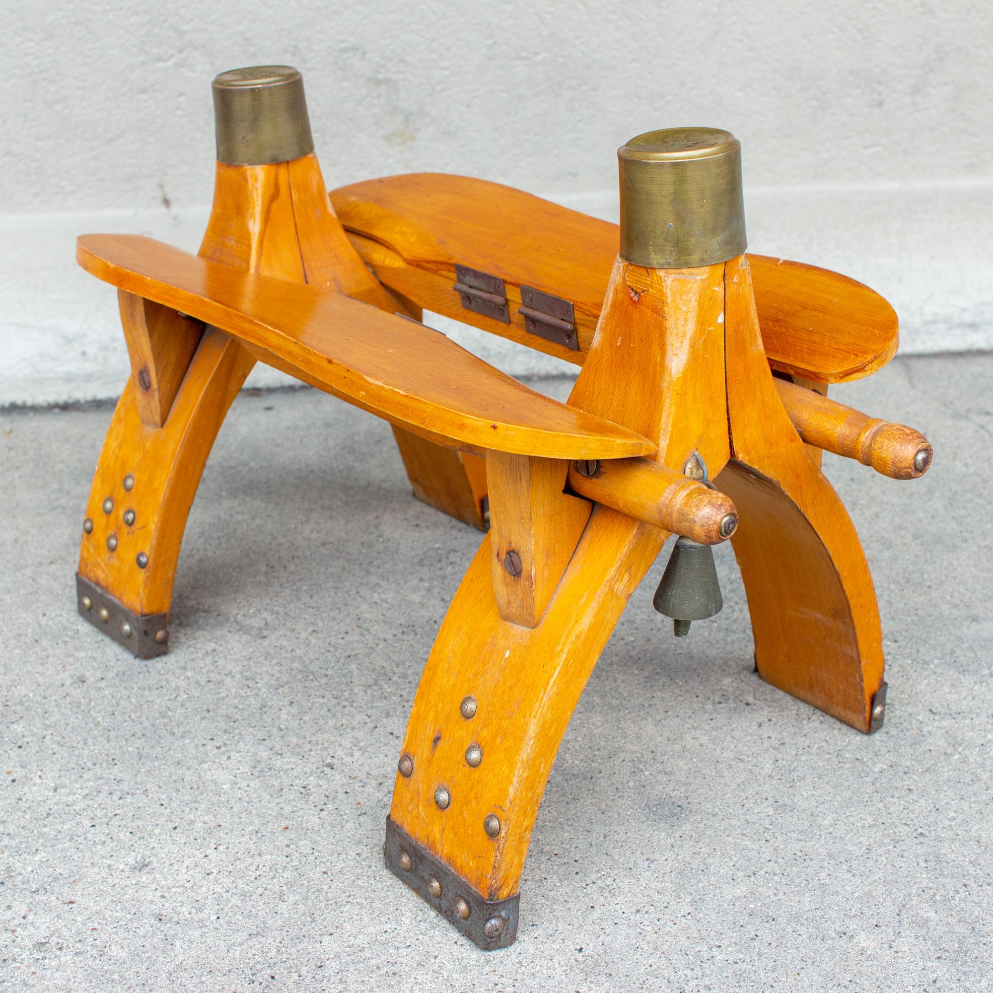 Vintage Egyptian Wood Camel Saddle Foot Stool w/ Leather Cushion & Brass Detail 7