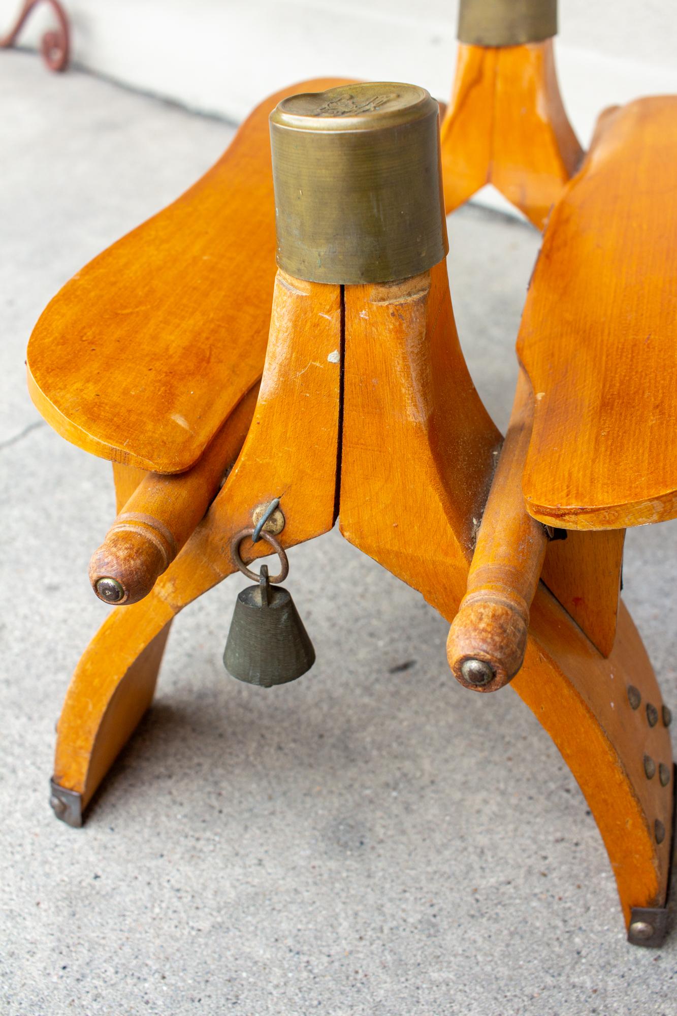 Vintage Egyptian Wood Camel Saddle Foot Stool w/ Leather Cushion & Brass Detail 8