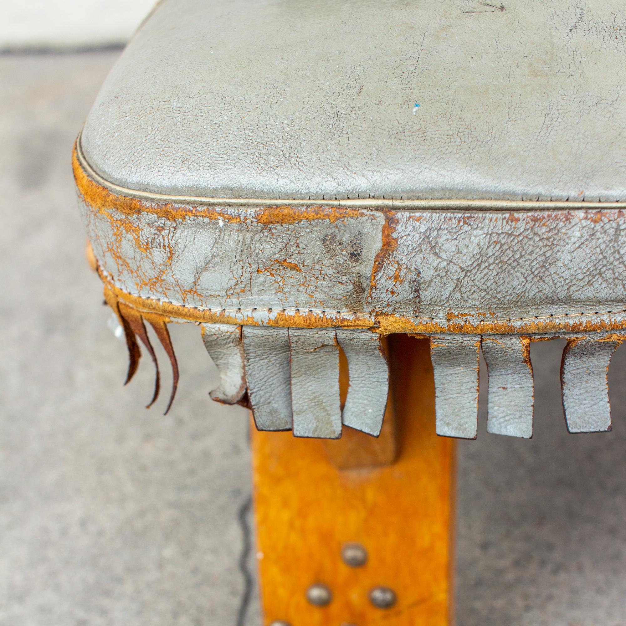 Vintage Egyptian Wood Camel Saddle Foot Stool w/ Leather Cushion & Brass Detail 2