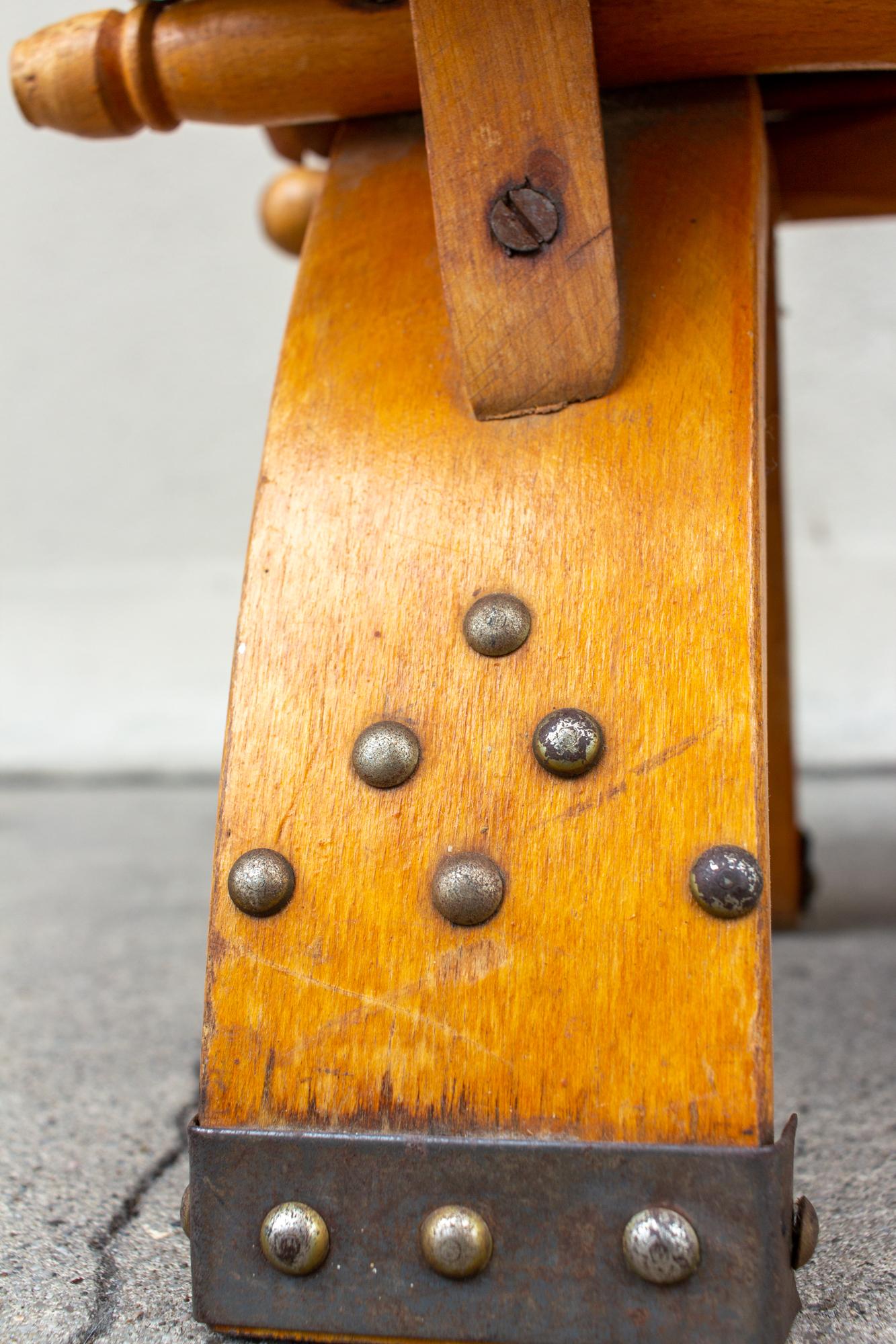 Vintage Egyptian Wood Camel Saddle Foot Stool w/ Leather Cushion & Brass Detail 3