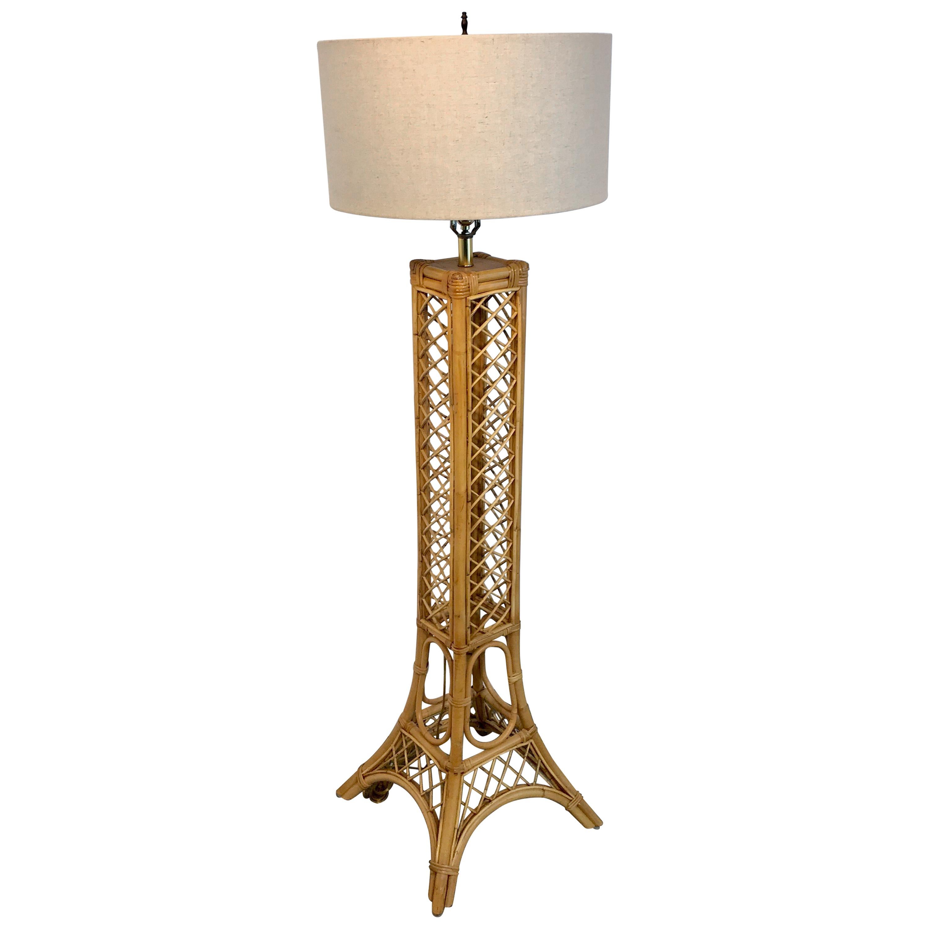 Vintage Eiffel Tower Rattan Floor Lamp