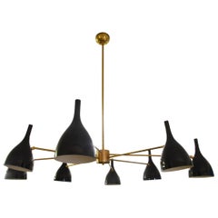 Vintage Eight-Arm Brass Italian Spider Chandelier in the Style of Stilnovo, 1950