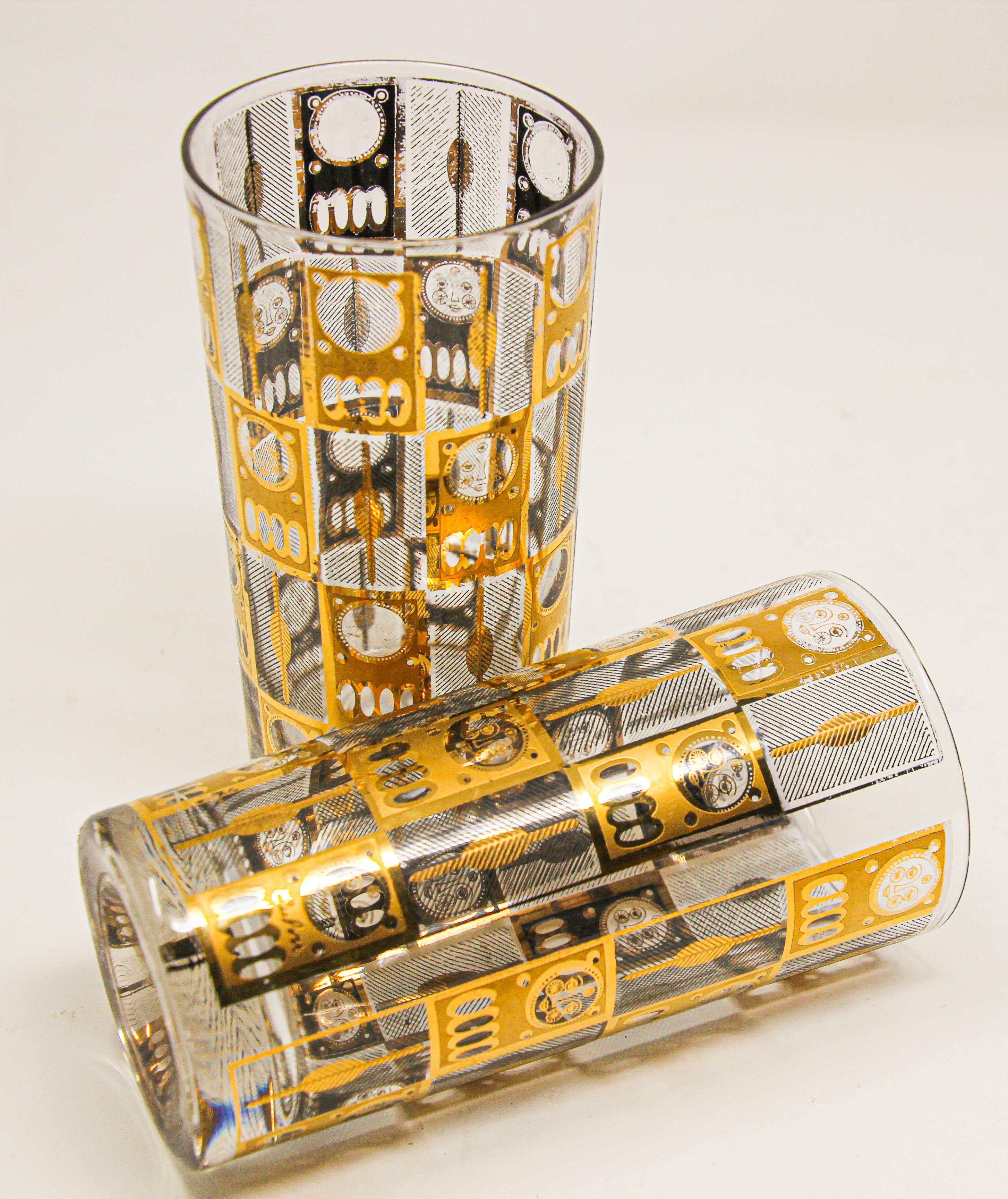 Vintage Eight Highball Brown and Gold Glasses in a Cart by Culver 1