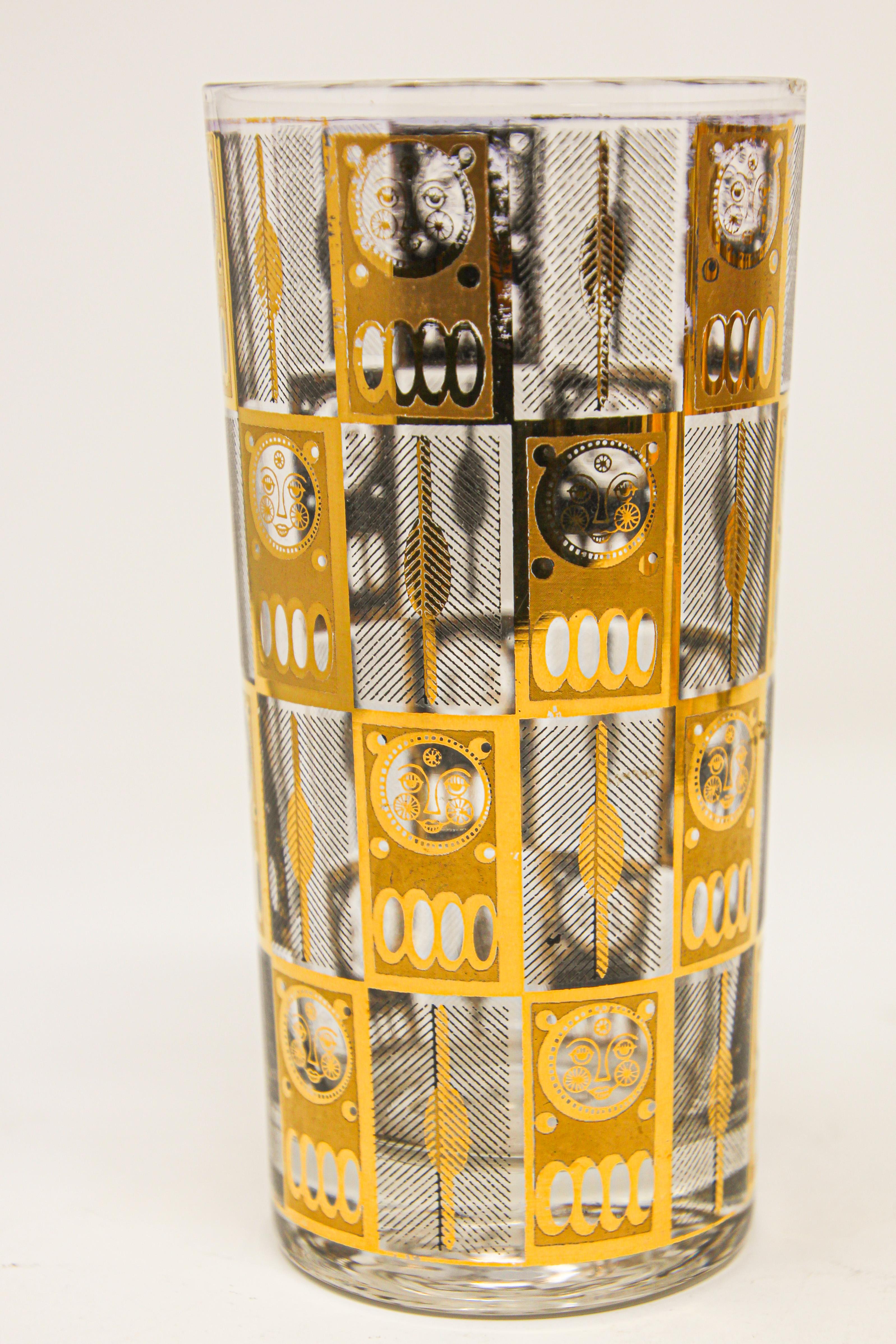 Vintage Eight Highball Brown and Gold Glasses in a Cart by Culver 2