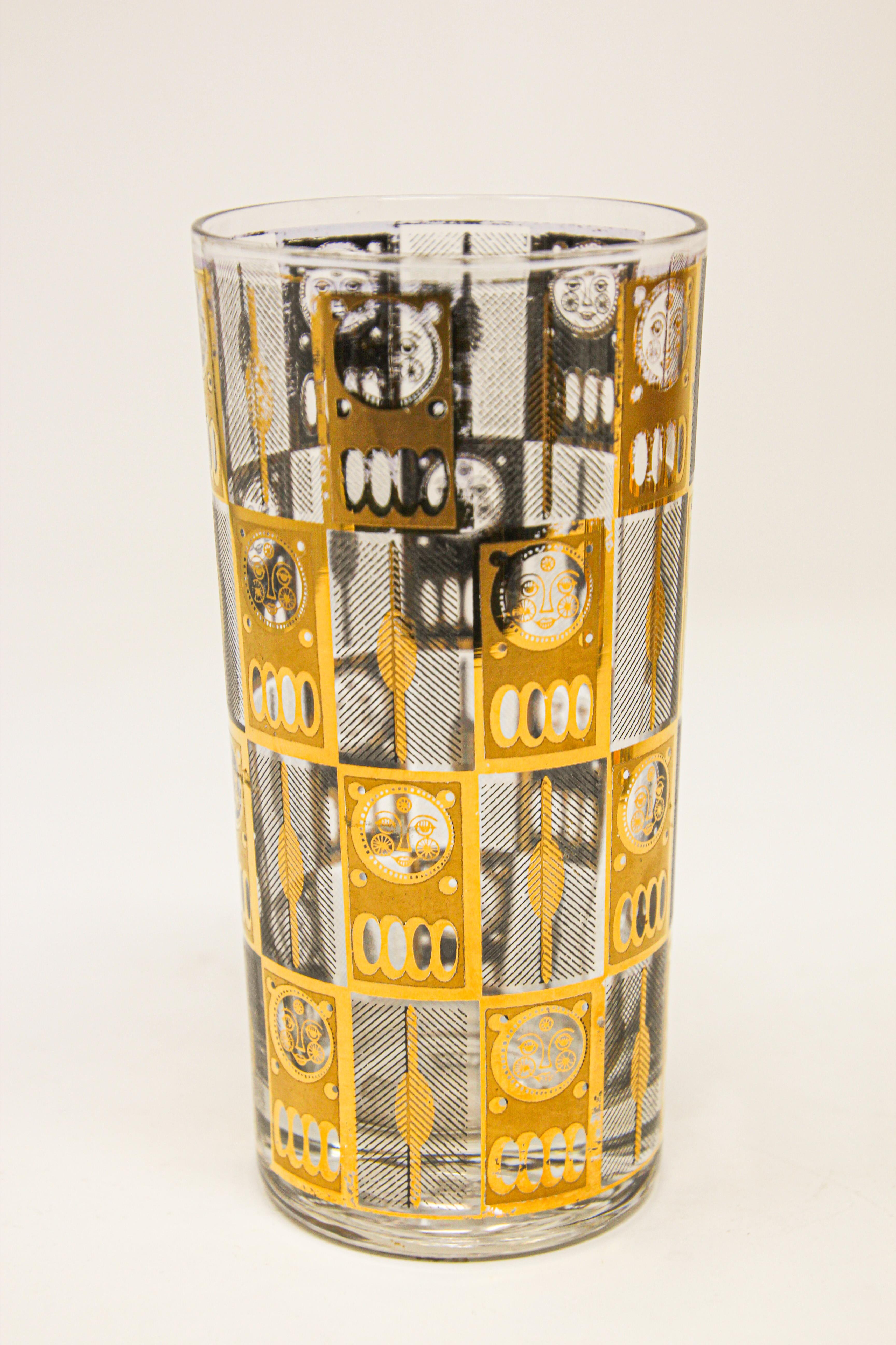 Vintage Eight Highball Brown and Gold Glasses in a Cart by Culver 3
