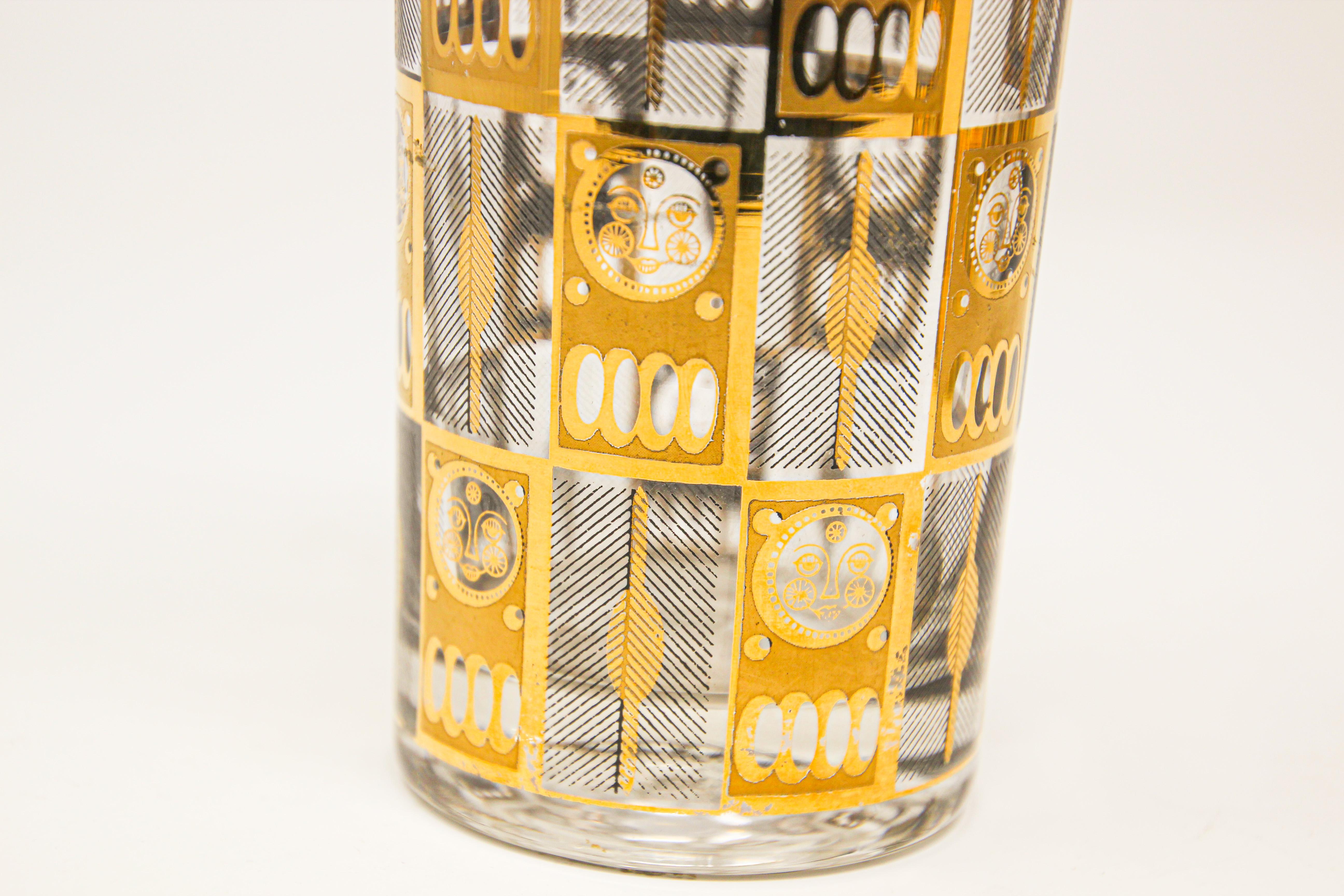 Vintage Eight Highball Brown and Gold Glasses in a Cart by Culver 4