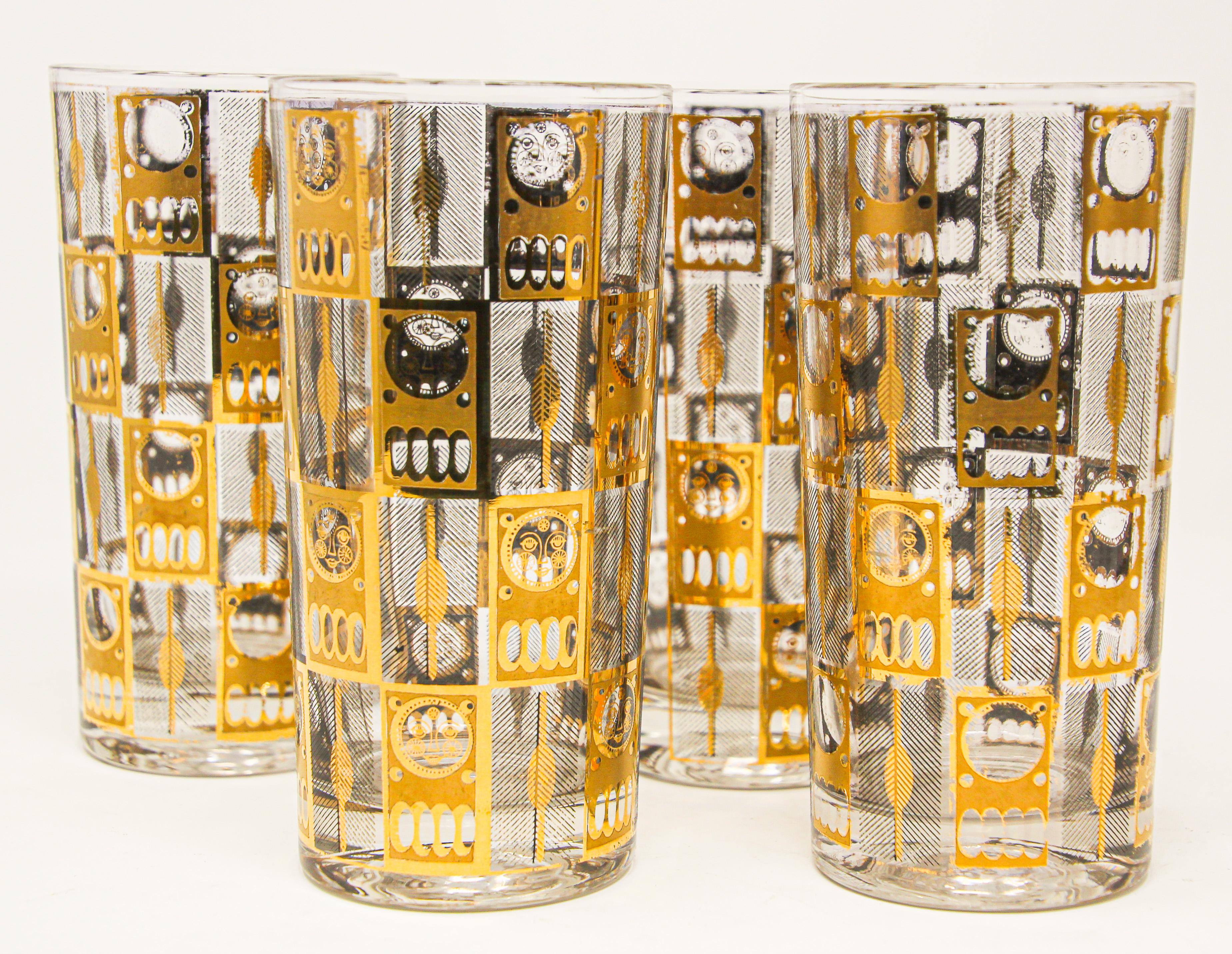 Vintage Eight Highball Brown and Gold Glasses in a Cart by Culver 6