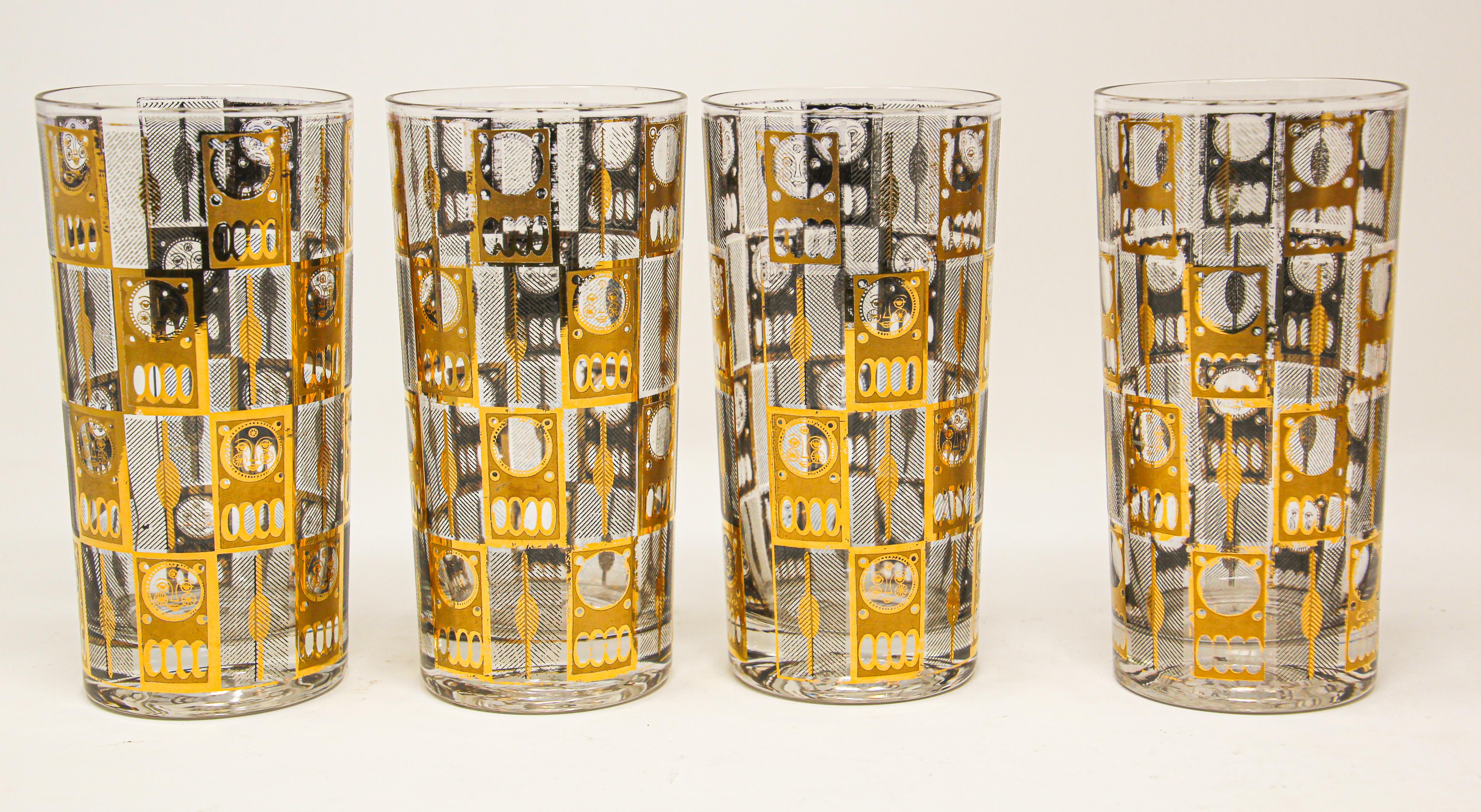 Vintage Eight Highball Brown and Gold Glasses in a Cart by Culver 7