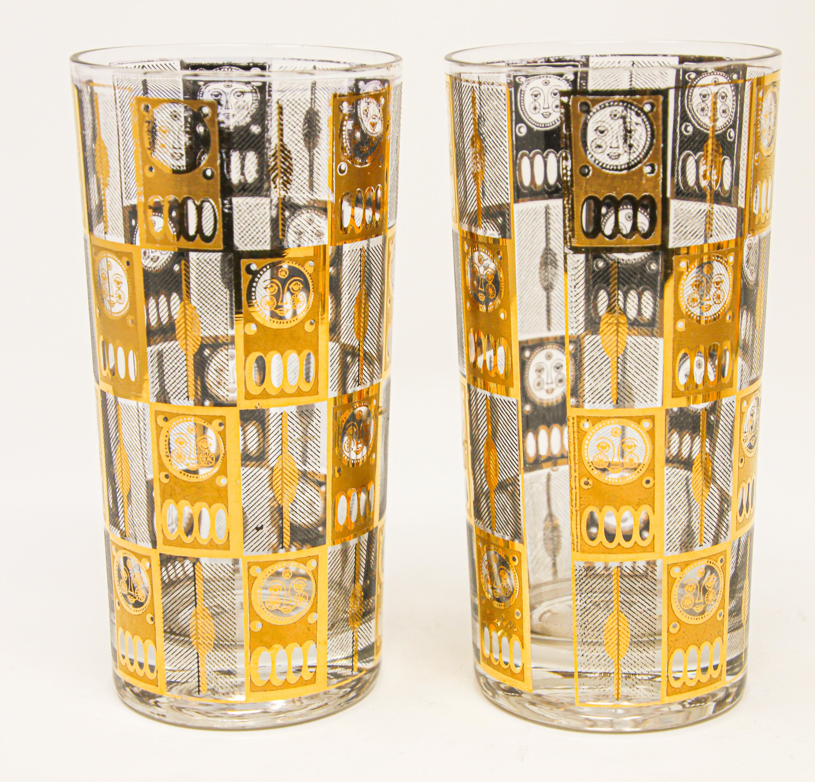 Vintage Eight Highball Brown and Gold Glasses in a Cart by Culver 8