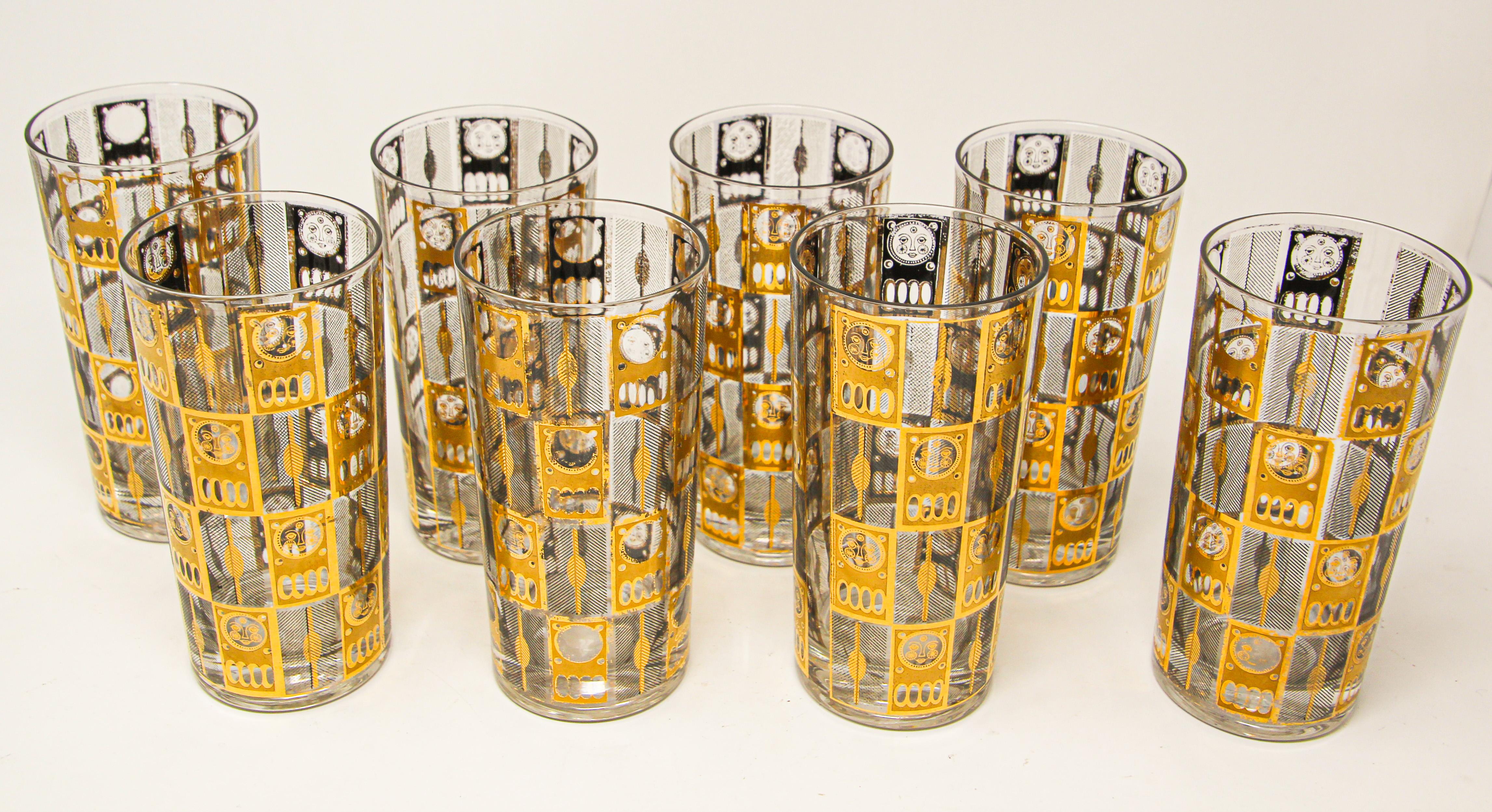 Vintage Eight Highball Brown and Gold Glasses in a Cart by Culver 9