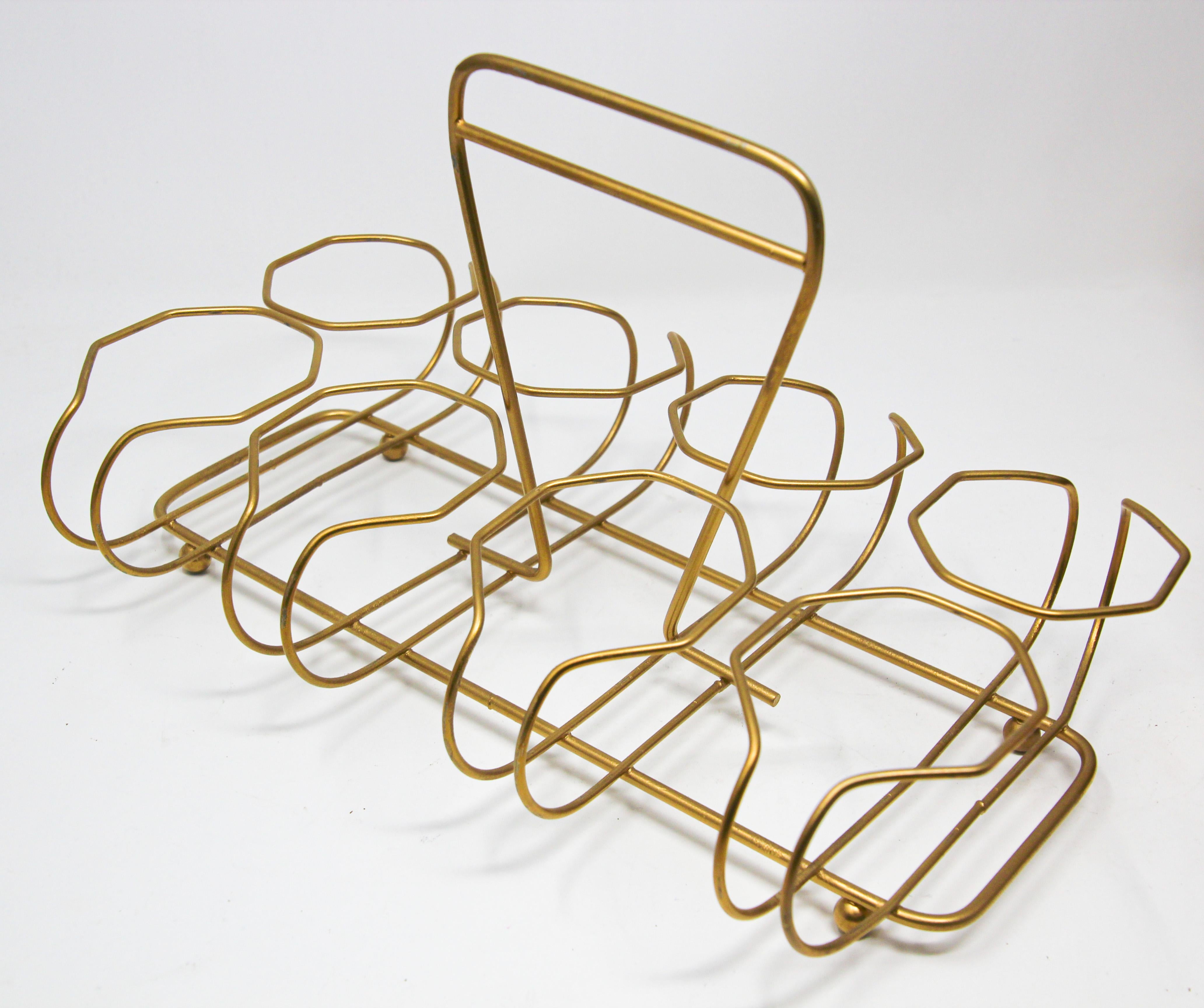 American Vintage Eight Highball Brown and Gold Glasses in a Cart by Culver