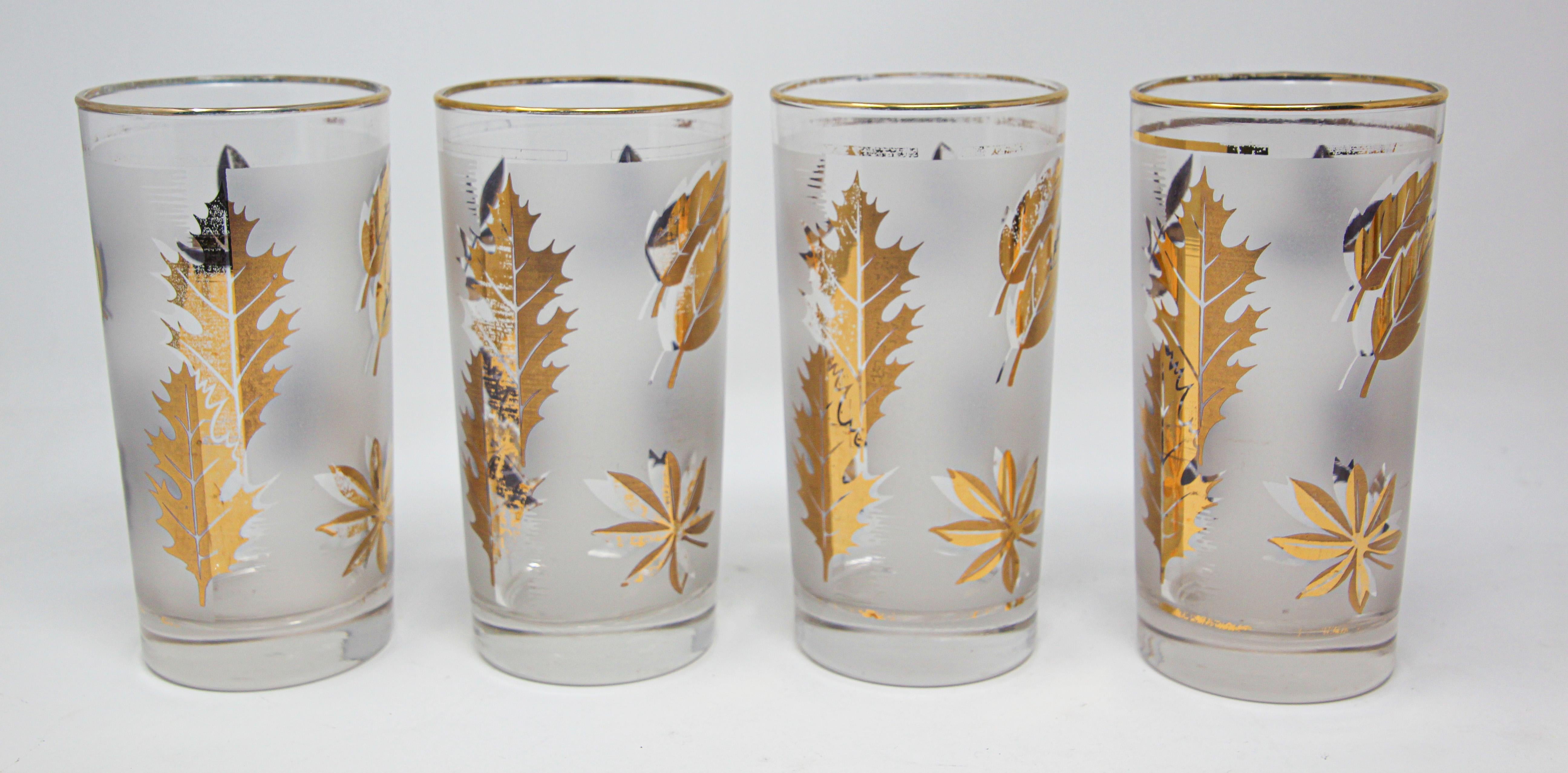 Huit verres longs vintage en or 22 carats dans un chariot en laiton de Libbey en vente 4