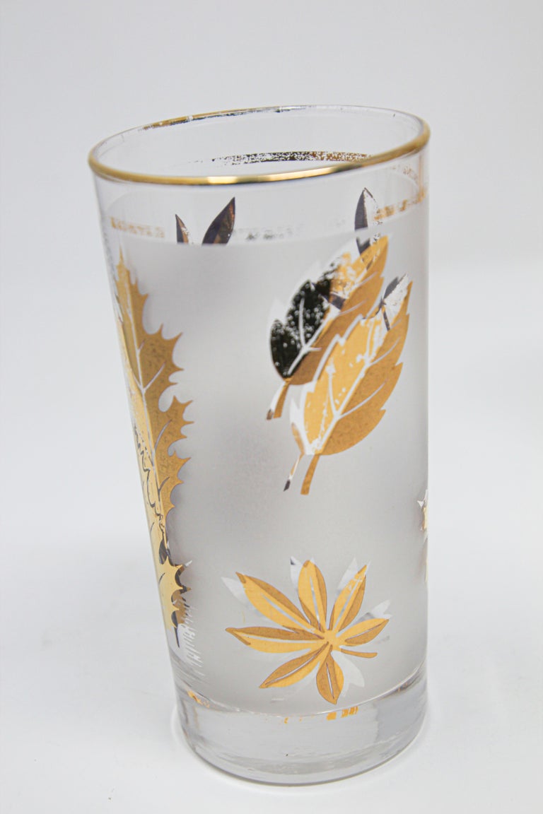 Vintage Eight Highball 22 K Gold Glasses in a Brass Cart by Libbey For