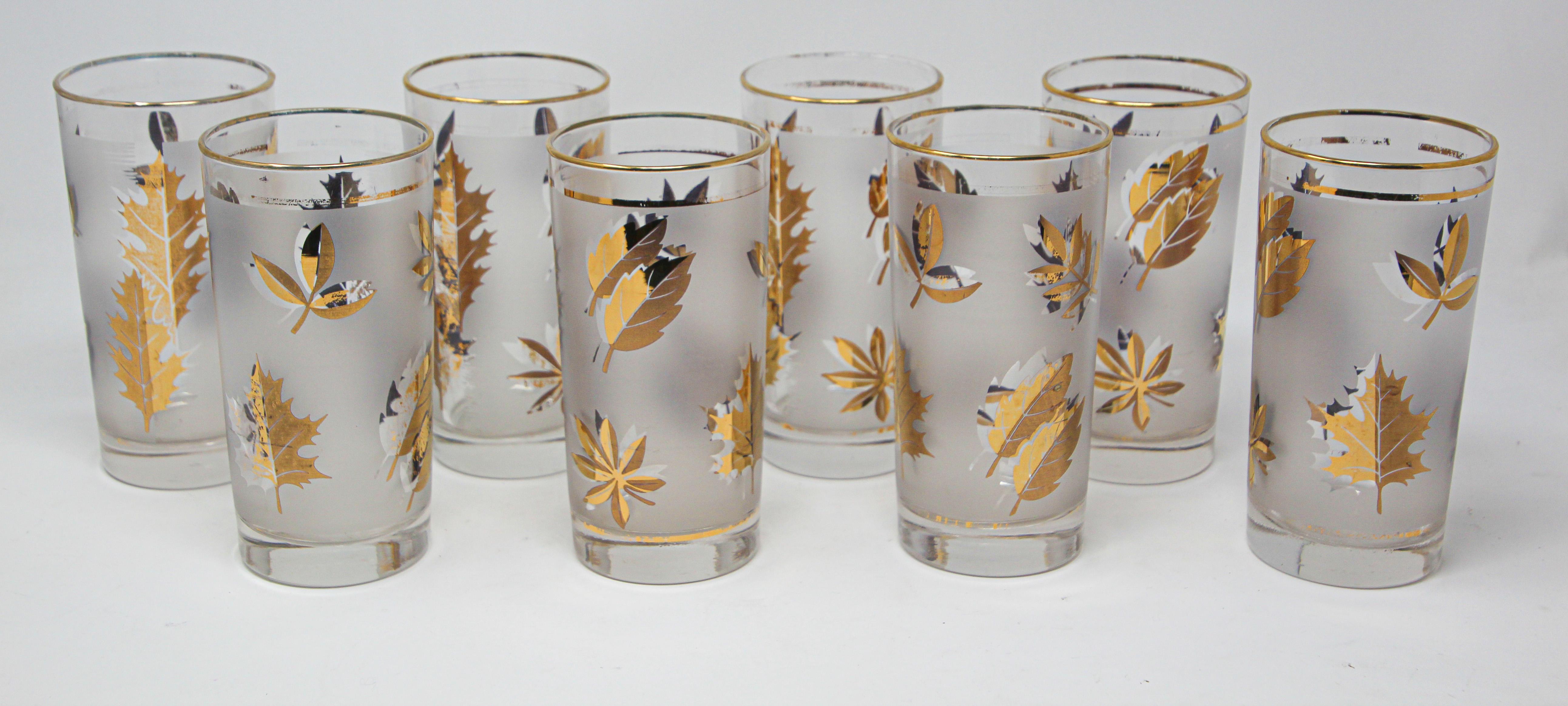 Huit verres longs vintage en or 22 carats dans un chariot en laiton de Libbey en vente 1