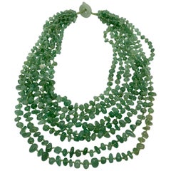 Collier vintage à huit brins d'aventurine sur fil de soie noué à la main